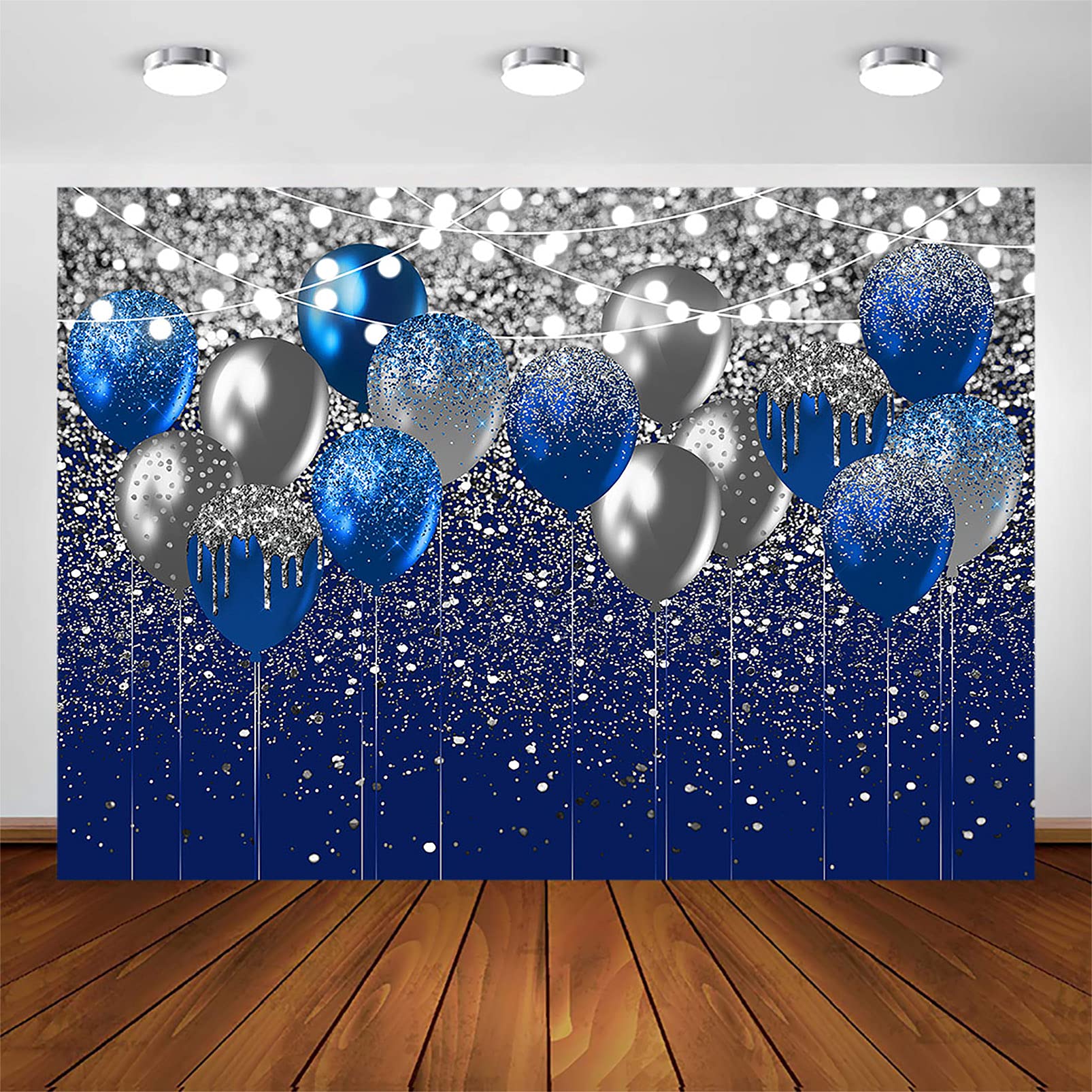 Royal Blue Glitter Backdrop - 7x5ft Sparkling Blue & Silver Photography Background for Birthday, Wedding, Prom, Graduation Parties | Perfect for Photo Booths, Balloon Decor & Event Decorations
