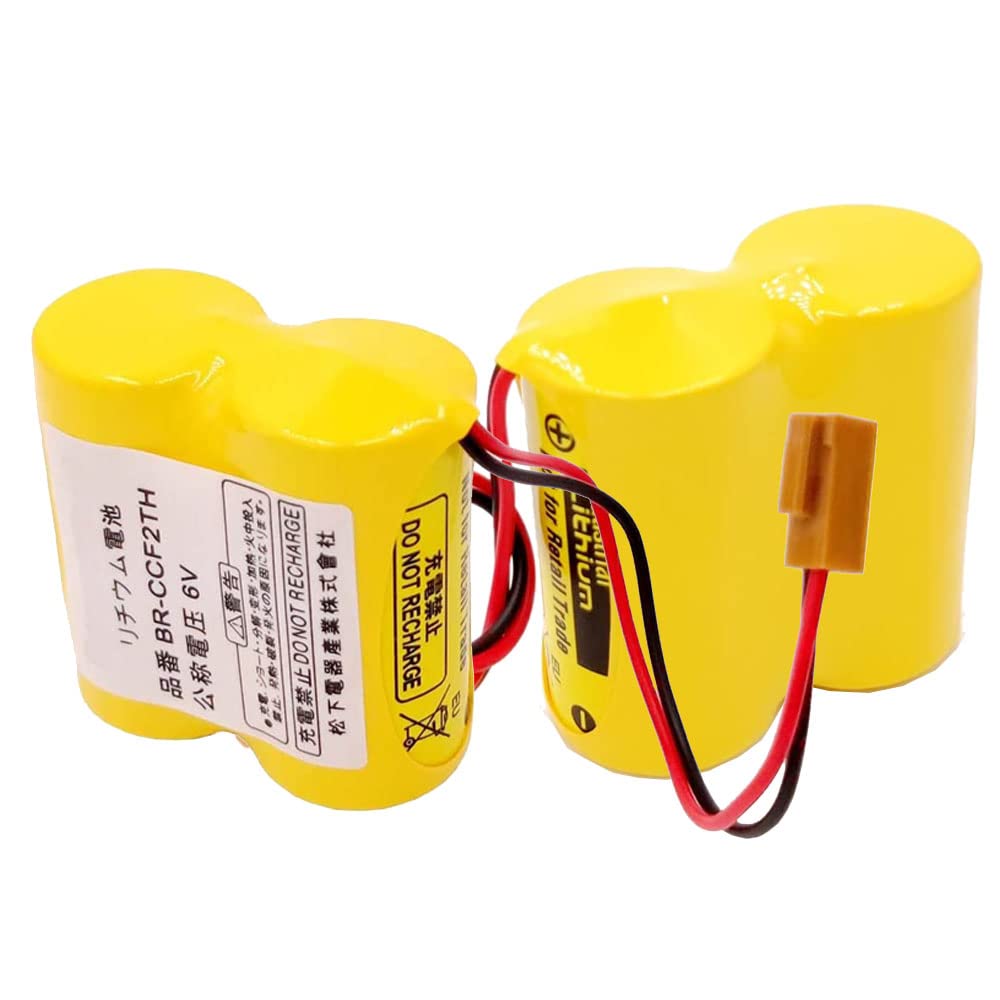 2-Pack 5000mAh BR-CCF2TH 6V Non-Rechargeable Battery with Brown Connector - Replacement for Fanuc A98L-0001-0902/A98L-0031-0006 PLC Backup Power - Ideal for Industrial Automation & CNC Machine Maintenance