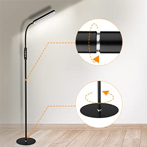 Modern Adjustable Floor Lamp with 4 Color Temperatures & Stepless Dimming - Flexible Gooseneck Reading Light for Living Room, Bedroom & Office Workspace
