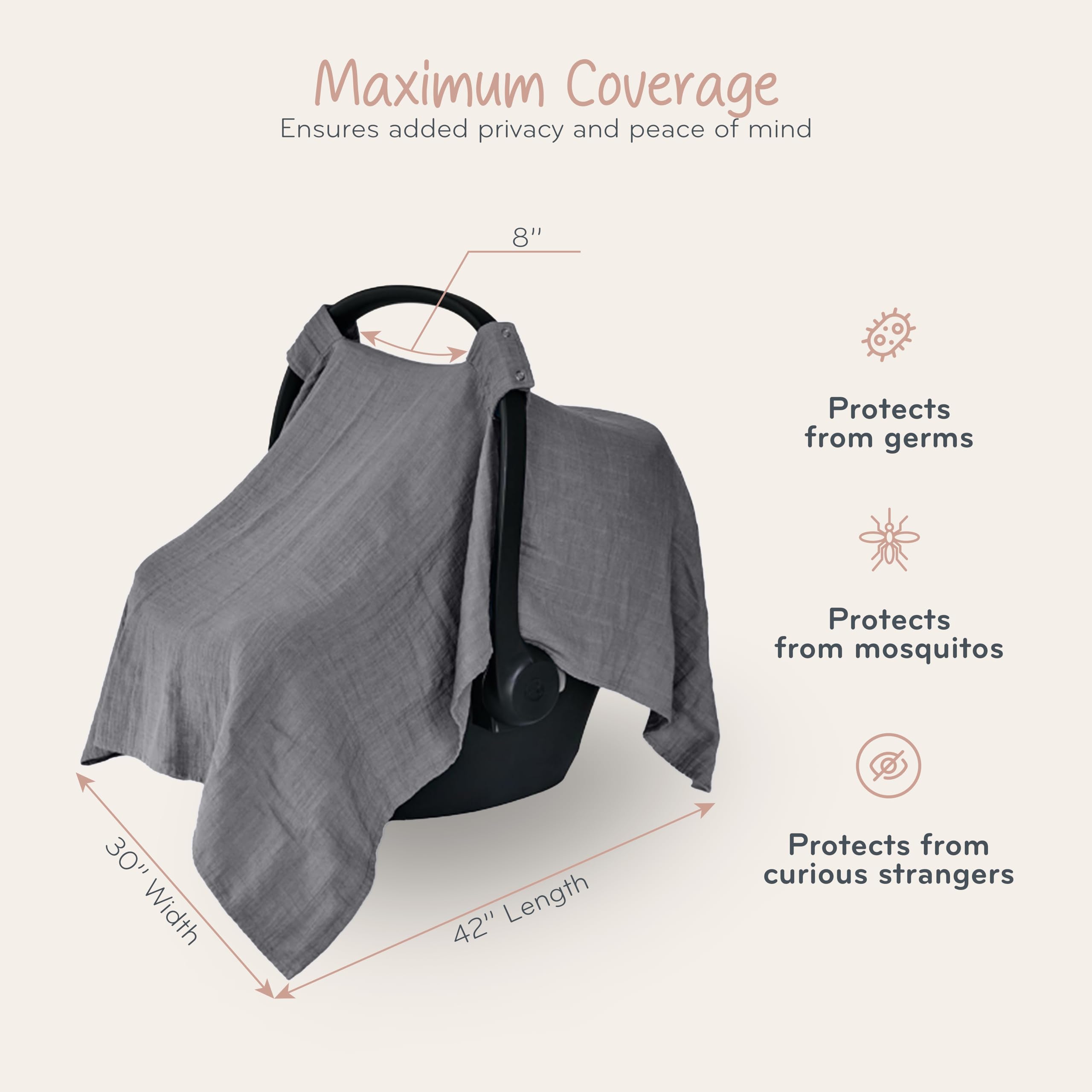 Organic Cotton Baby Car Seat Cover & Canopy - 100% Muslin, 43