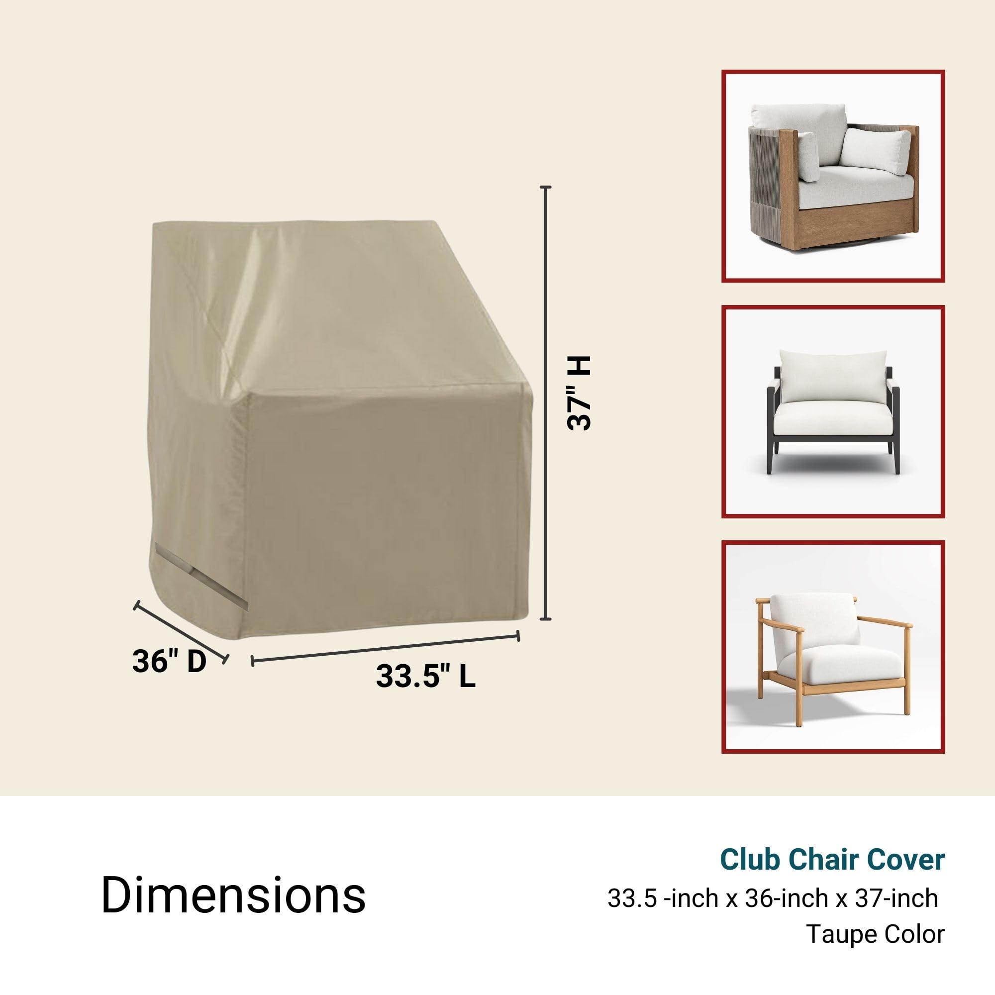 Formosa Covers | Waterproof Patio Outdoor Club Chair Cover with Adjustable Straps & Secure Fasteners - Fits Furniture 33.5