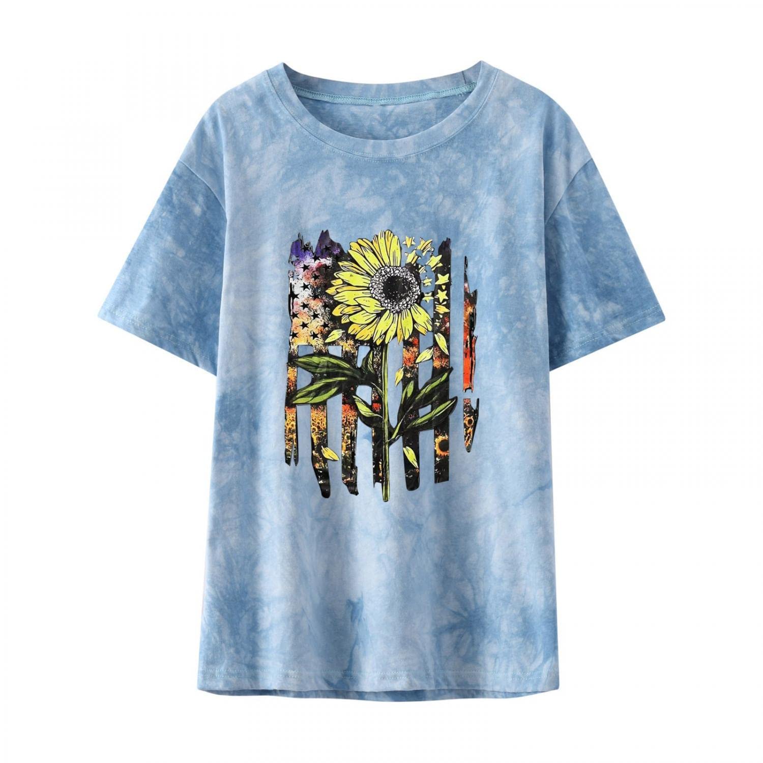 Women's Casual Short Sleeve Tie Dye T-Shirt - Summer Crewneck Loose Fit Basic Tee for 4th of July, Beach Outings & Everyday Wear