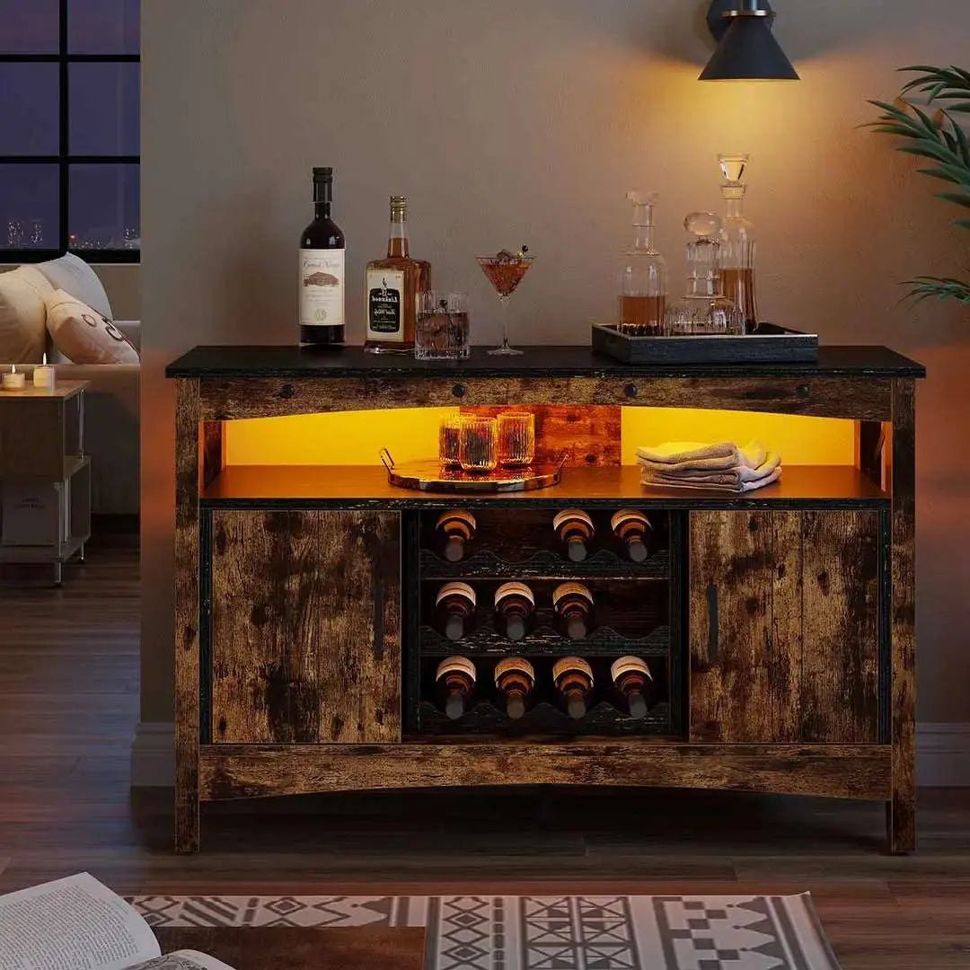 Bestier 50-Inch Modern Bar Cabinet with LED Lighting - Stylish Home Bar Furniture for Living Room, Dining Room or Entertainment Area