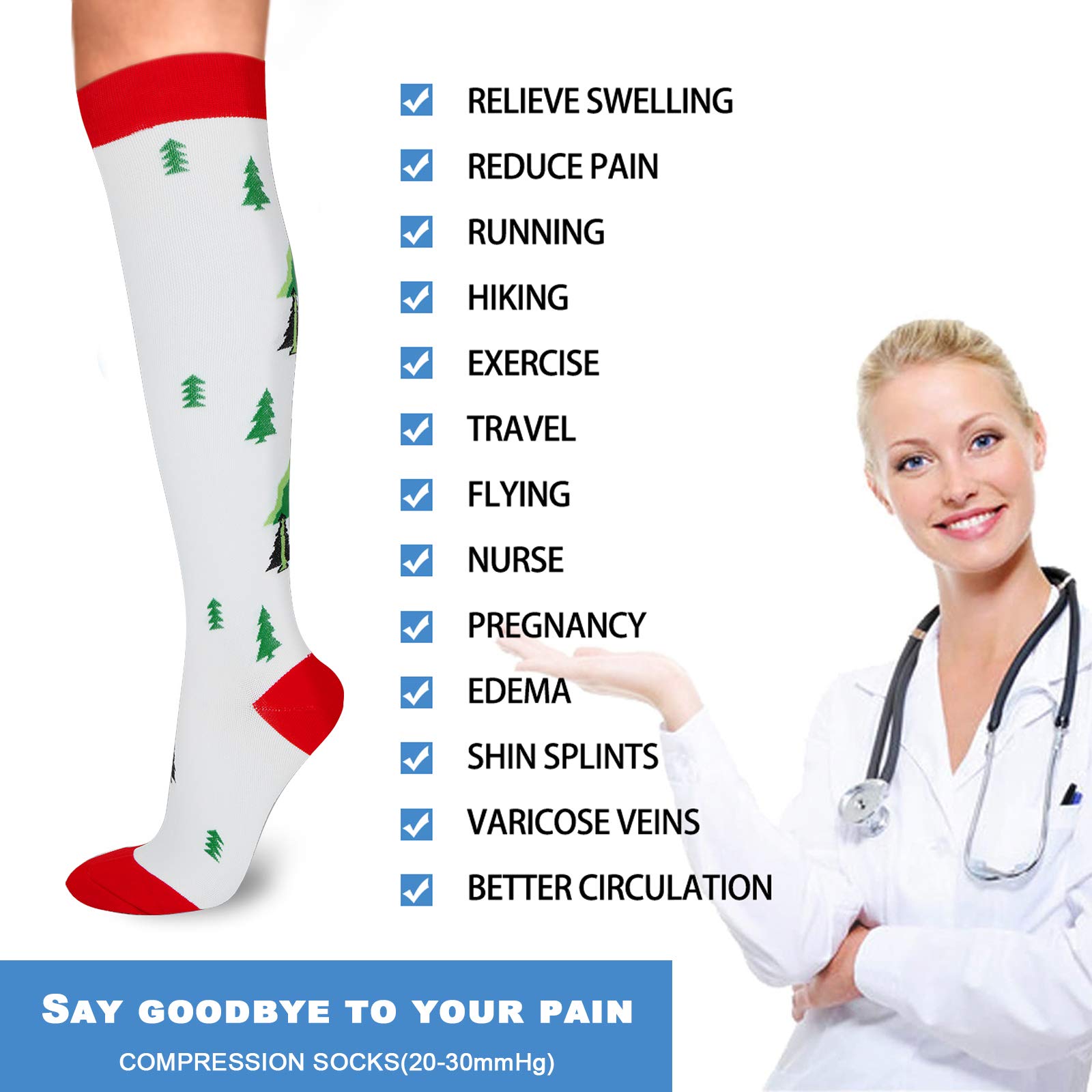 Best 6-Pair Compression Socks for Women & Men - 20-30 mmHg Knee High Support Socks for Nurses, Travel, Pregnancy - Perfect for Work, Sports & Recovery (S/M) - Christmas Gift Idea