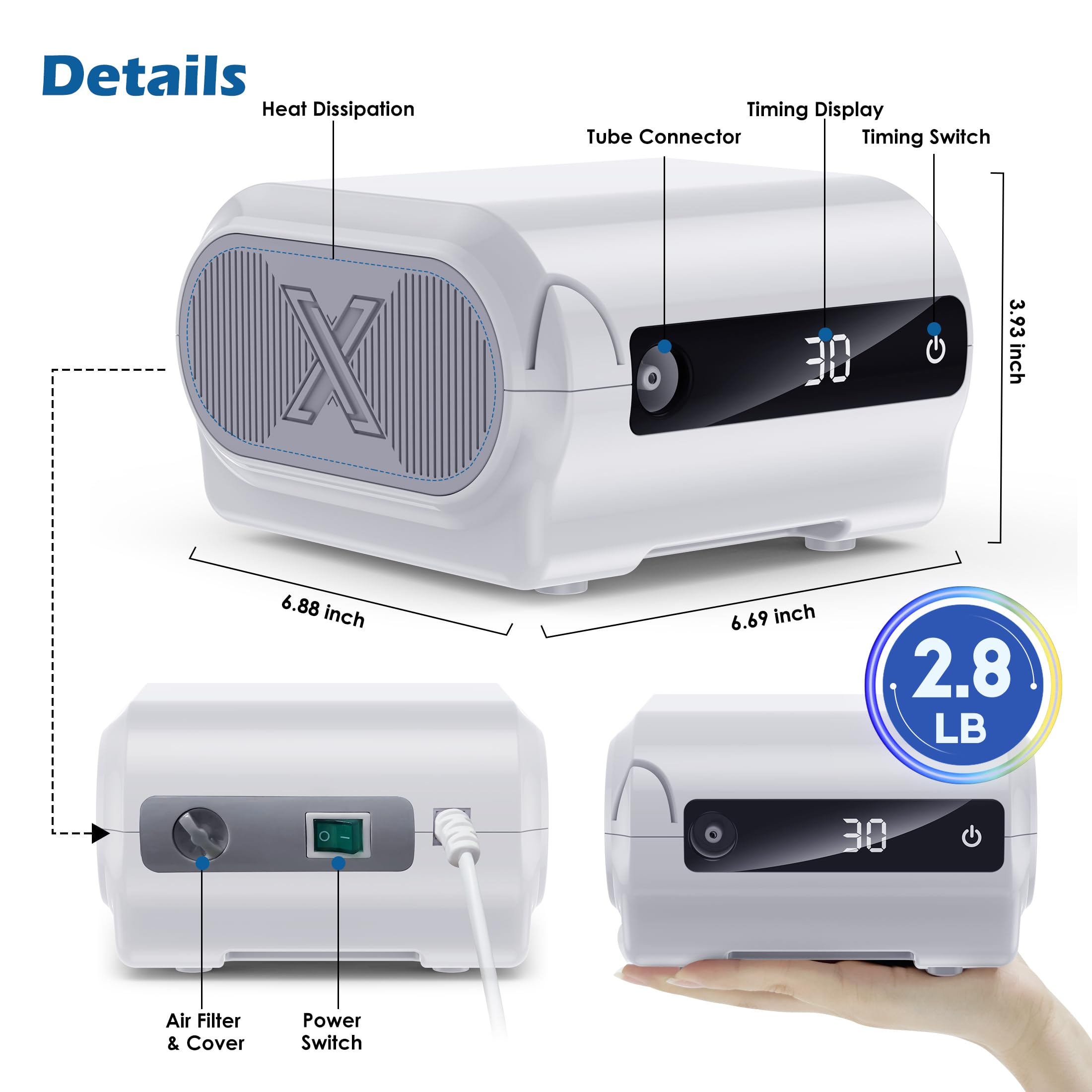 Smart Digital Display Nebulizer Machine for Adults & Kids - Portable Compressor Nebulizer with Timer for Asthma, COPD & Breathing Treatment - Home & Travel Use - Hailie Sensor NF0109