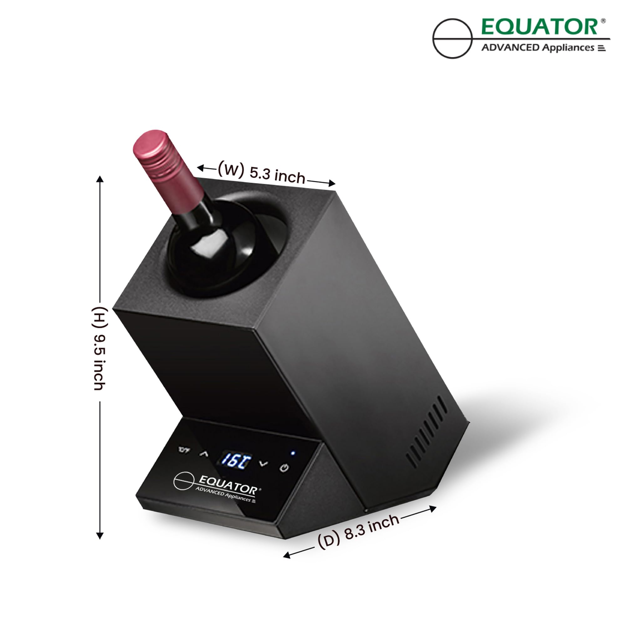 Equator 110V/12V Portable Electric Wine Chiller - Single Bottle Cooler for Red, White Wine & Water (750mL) | Rechargeable Stainless Steel Body | 24-Hour Cooling | Perfect for Parties, Picnics, Camping & Gifts (Black)
