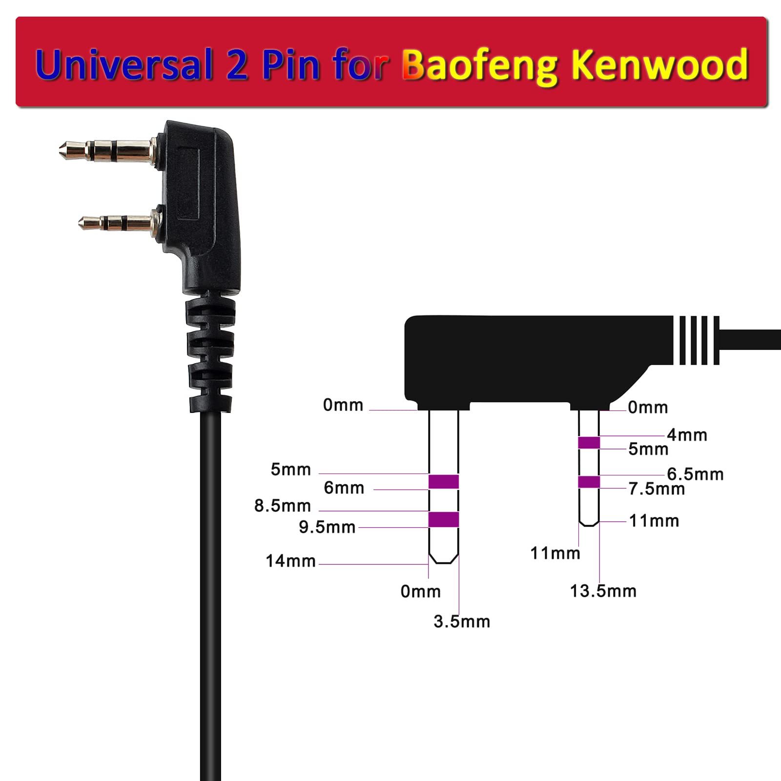 Universal 2 Pin Walkie Talkie Earpiece with Mic - Push to Talk (PTT) Acoustic Tube Headset for Baofeng UV-5R, Retevis, Kenwood, Puxing & Wouxun 2 Way Radios (Pack of 2) - Ideal for Security, Construction & Outdoor Adventures