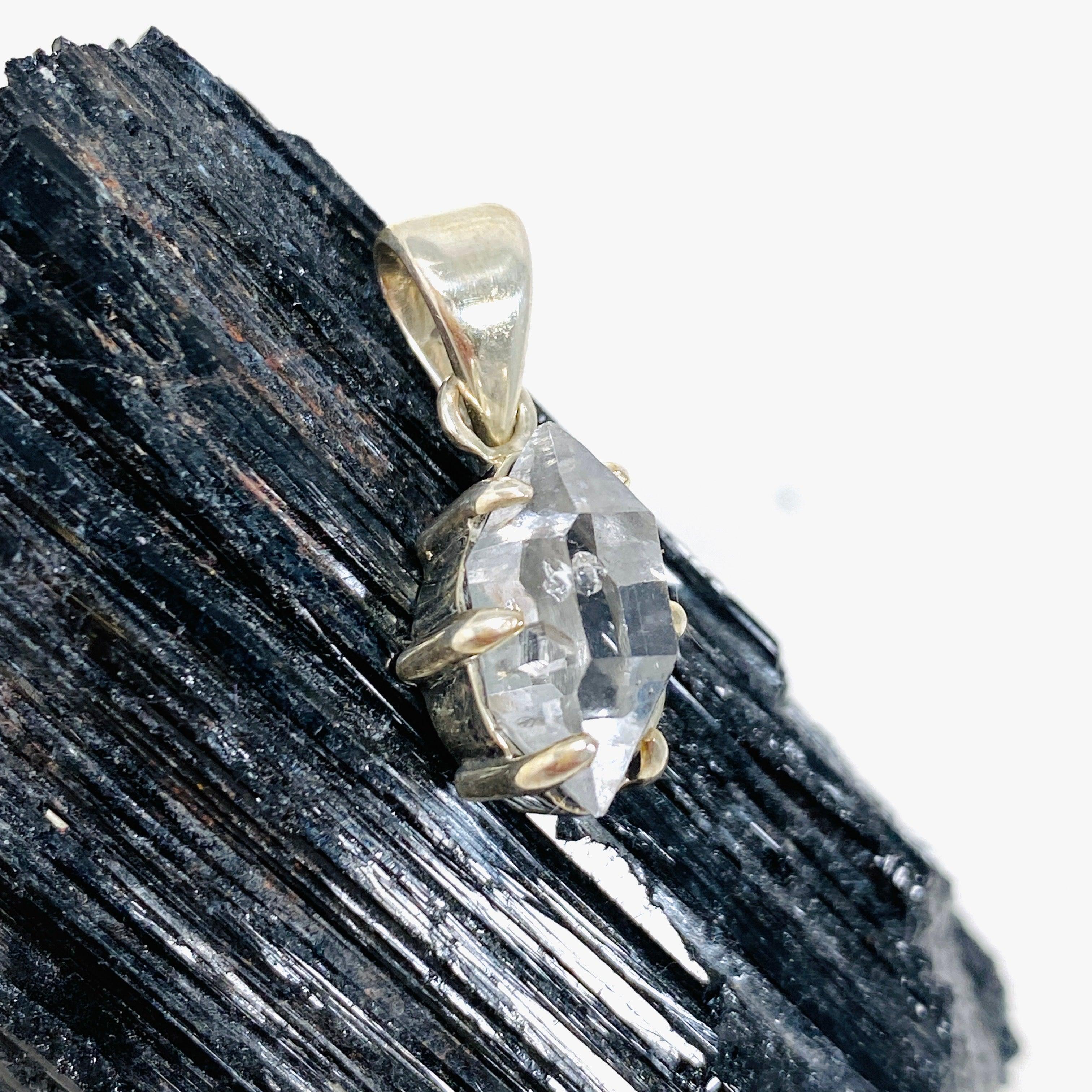 Natural Herkimer Diamond Crystal Pendant Necklace - 10mm BTP (Beaded Triangle Pendant) - Healing Stone Jewelry for Meditation, Energy Work & Spiritual Gifts