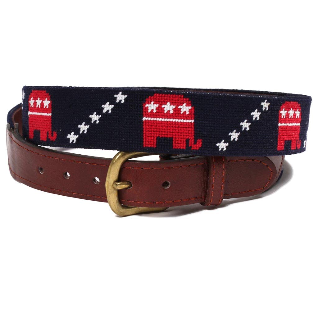 Smathers & Branson Vintage G.O.P. Needlepoint Belt in Midnight Navy - Classic Preppy Style for Men | Perfect for Golf, Polo & Formal Events