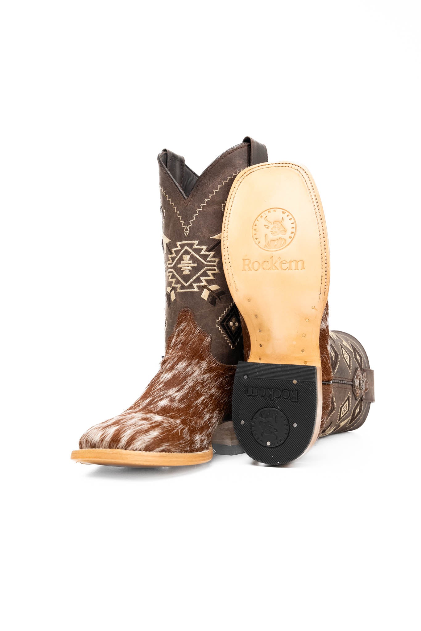 Authentic Men's Cowhide Square Toe Cowboy Boots - Size 6.5 - Western Style Riding Boots for Country Music Festivals & Rodeo Events