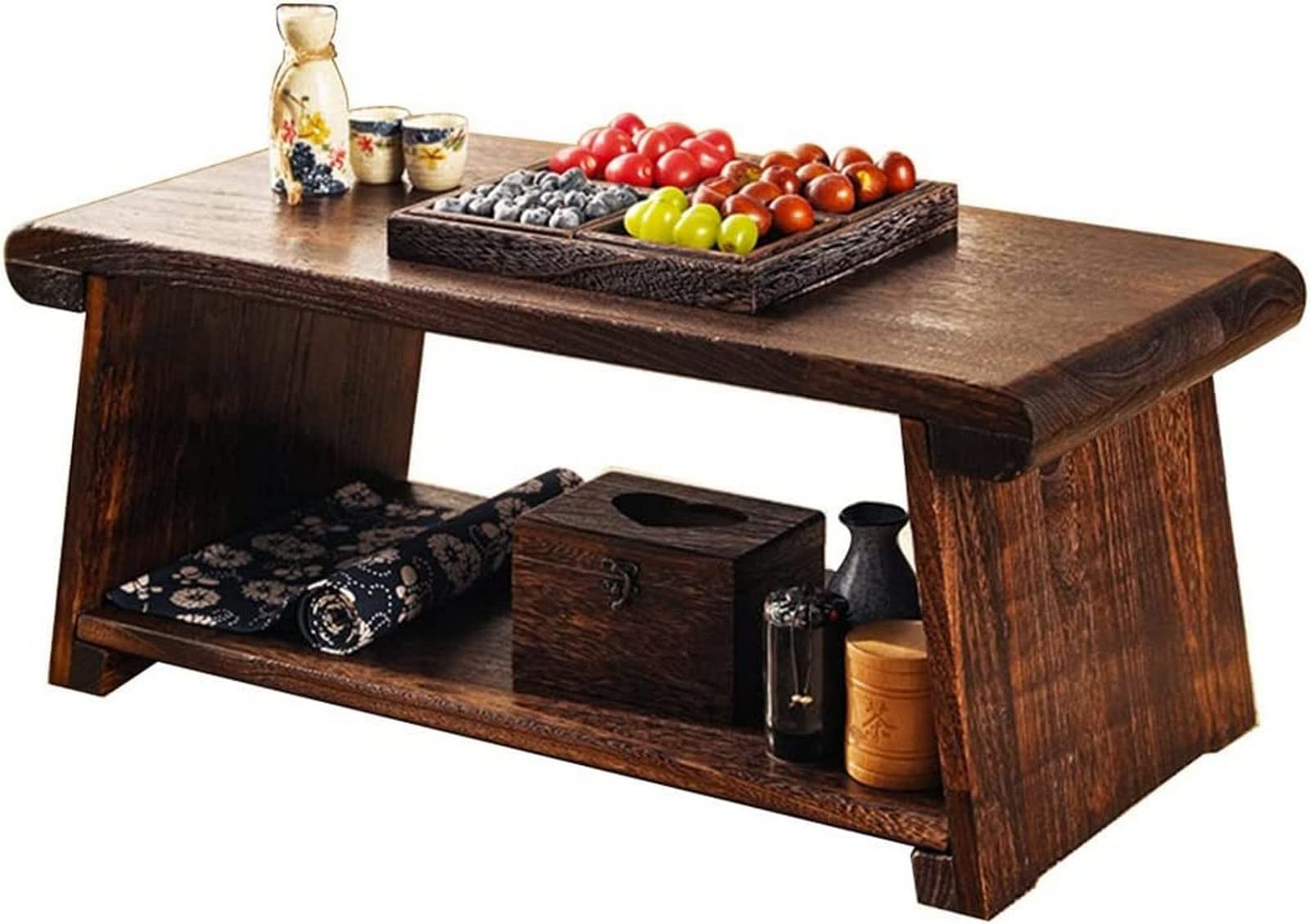 Vintage 2-Tier Coffee Table with Storage Shelf - 68x35x28cm Side End Table for Living Room & Bedroom - Rustic Brown Home Decor | Perfect for Holding Drinks, Books & Displaying Decor Items