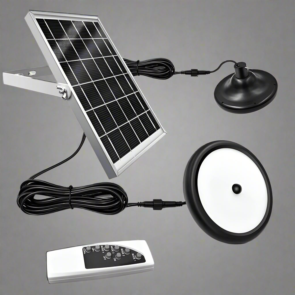 Solar Powered Motion Sensor Highbay & Wall Mount LED Shed Light Set - Dual Brightness Options (3000K/5000K) for Warehouse, Garage, Barn & Outdoor Security Lighting