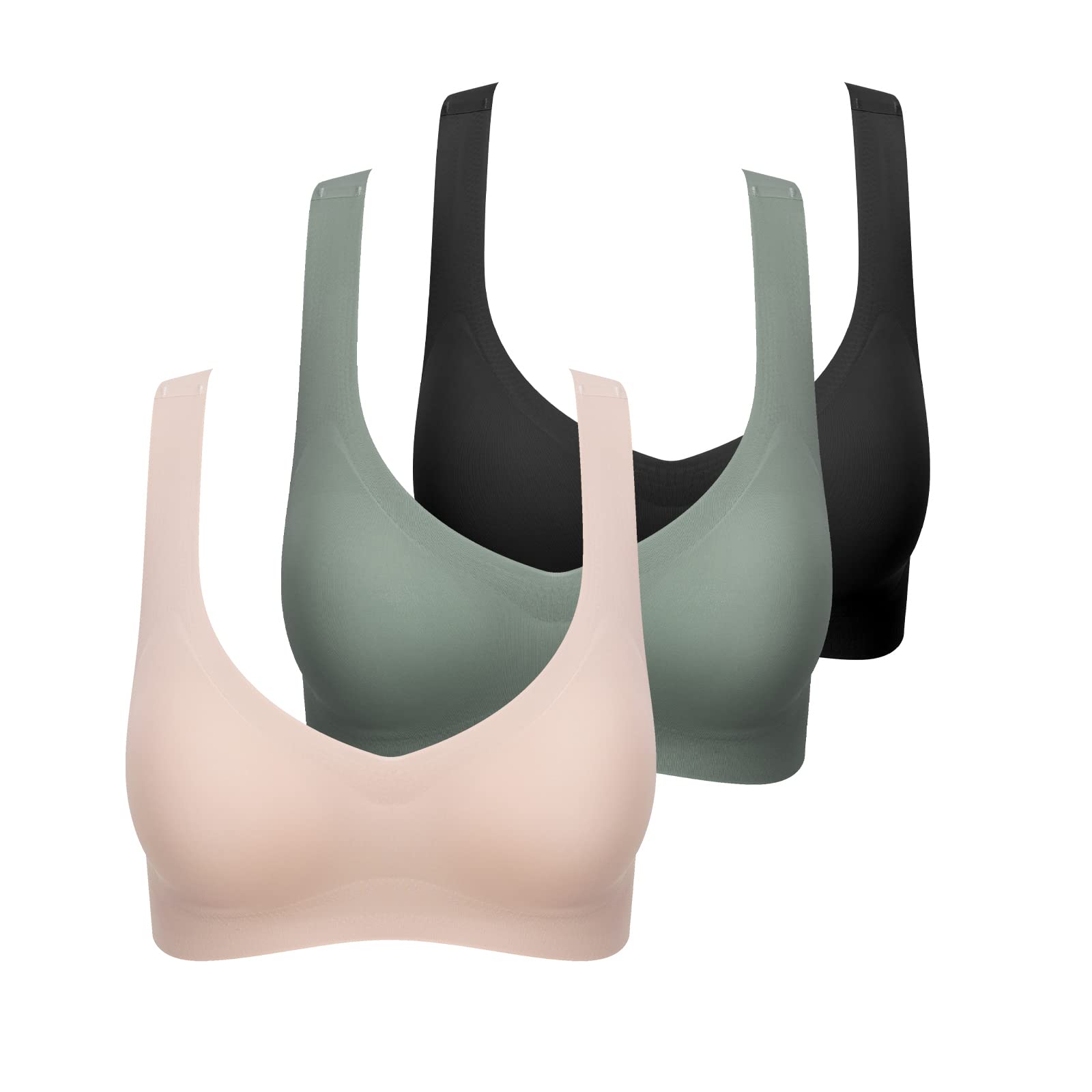 3 Pack Comfort Bra Seamless Lightweight Daily Bras - Beauty Back Yoga Bra with Removable Pads - Perfect for Workouts, Yoga & Everyday Wear