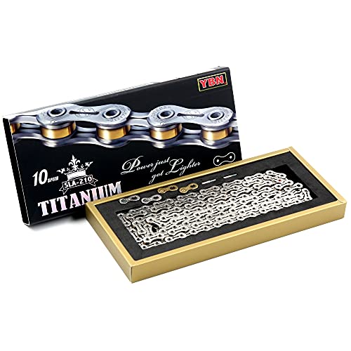 YBN SLA210 Titanium 10-Speed Bike Chain - World's Lightest Bicycle Chain (Silver) | Perfect for Road Bikes, Mountain Bikes & Performance Cycling