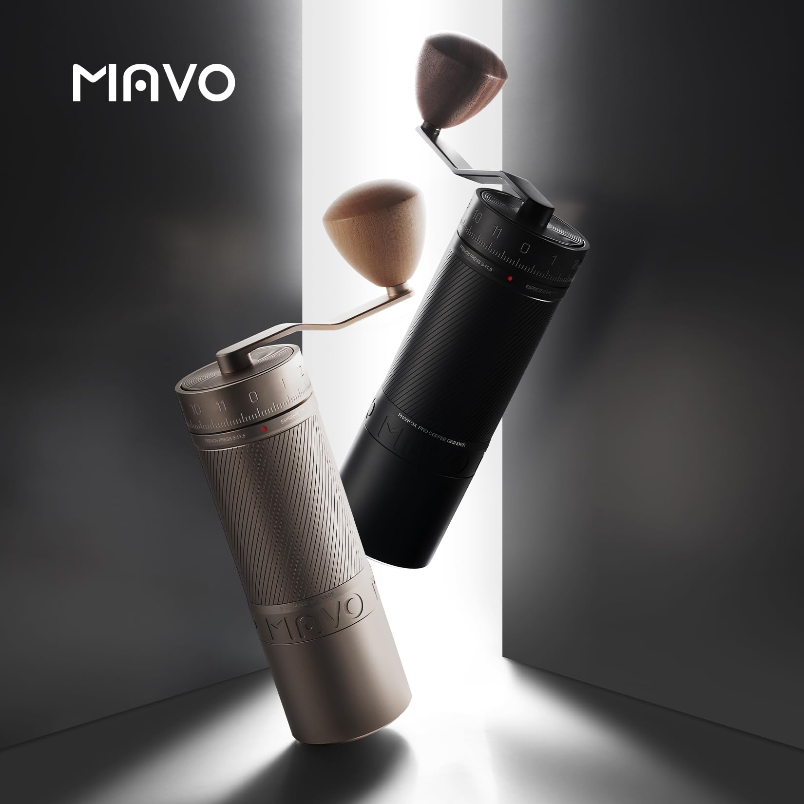 MAVO Manual Coffee Grinder - Professional 45mm Stainless Steel Burr Grinder with 30g Capacity & 120 Click Adjustments - Hand Crank Coffee Mill for Espresso, French Press, Pour Over, Cold Brew - Perfect for Home, Office & Travel Use