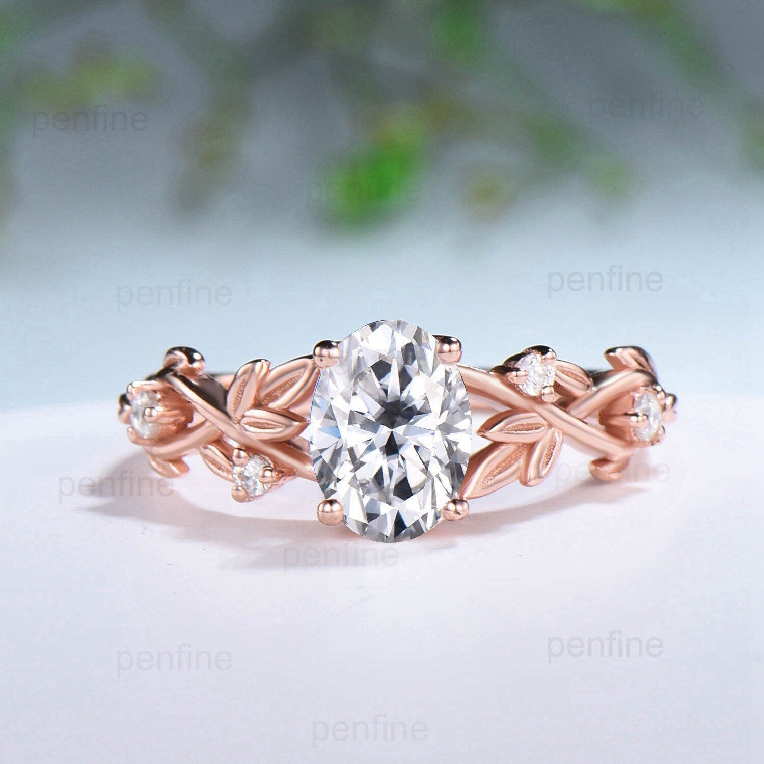 Nature Inspired Oval Diamond Engagement Ring - Split Shank CVD Diamond Bridal Set with Unique Leaf Vine Design | Moissanite Wedding Ring for Women | Perfect for Proposals, Anniversaries & Special Occasions