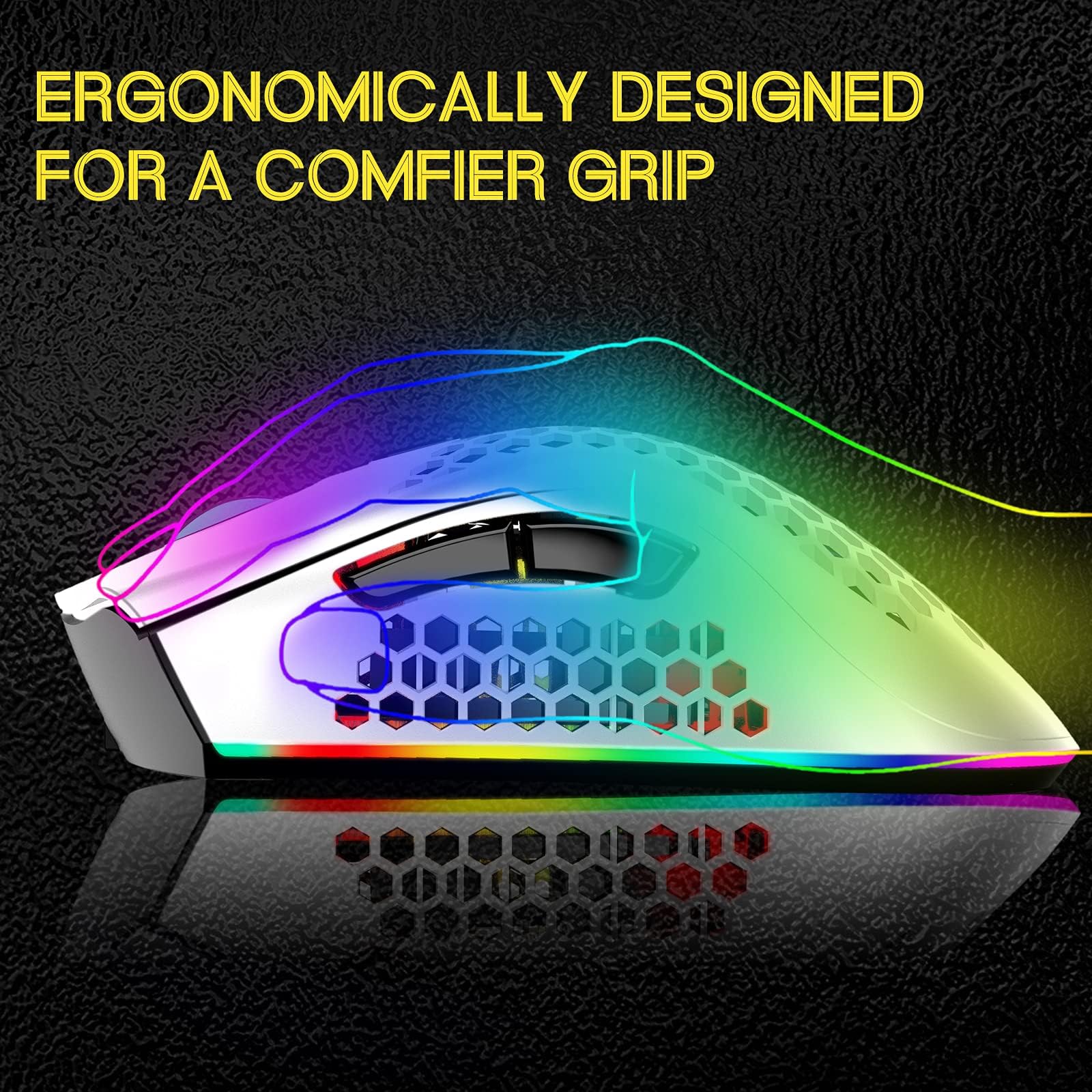 VEGCOO Wireless Gaming Mouse - Silent Click, Rechargeable, RGB LED Lights, 3 Adjustable DPI (400-2400), 400mAh Battery for PC, Laptop, Mac - White (C23) - Perfect for Gaming, Office Work & Home Use