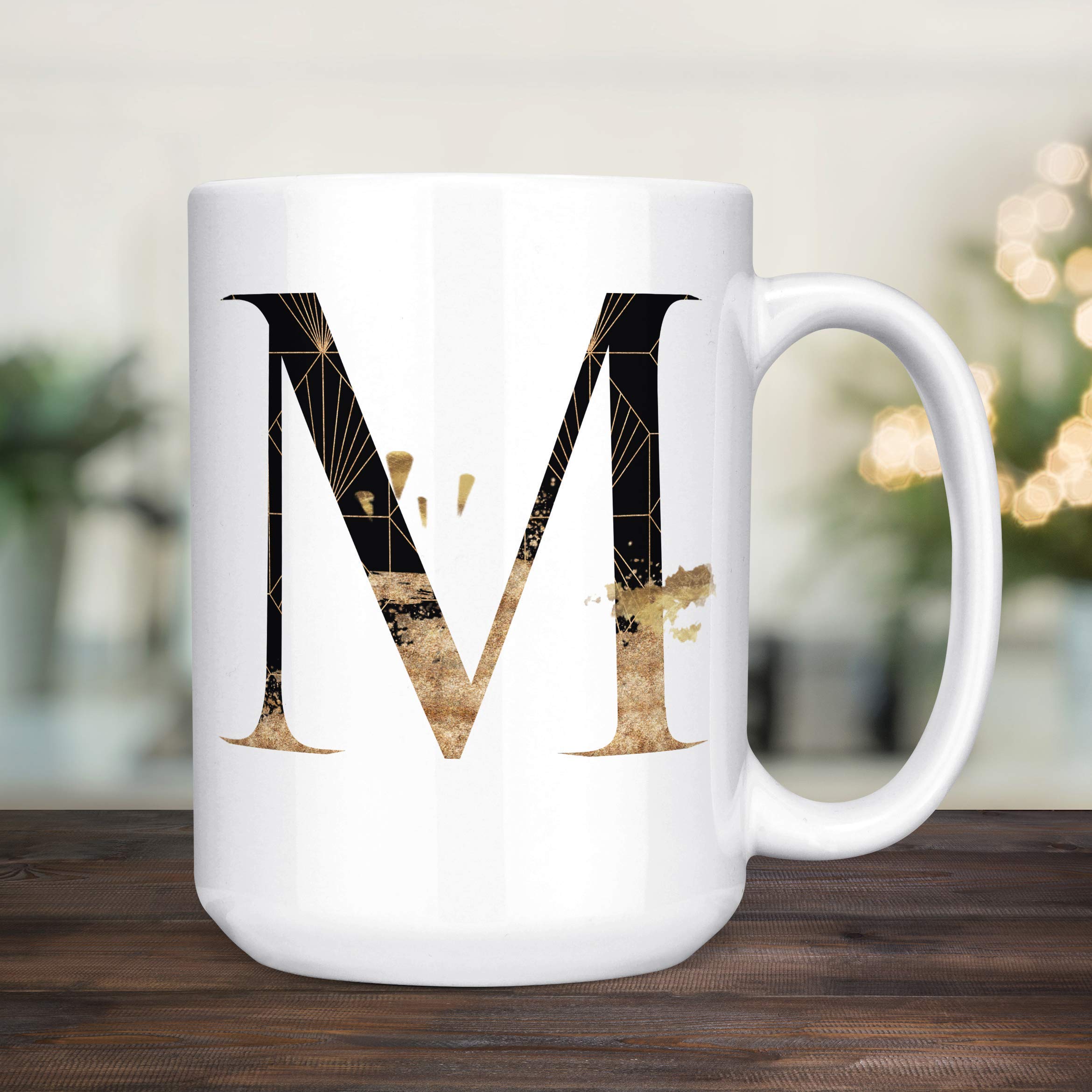 Personalized Art Deco Monogram Coffee Mug - Custom Black & Gold Initial Ceramic Cup for Bridesmaid Gifts | Microwave & Dishwasher Safe | Perfect for Wedding Party, Office Use & Home Decor