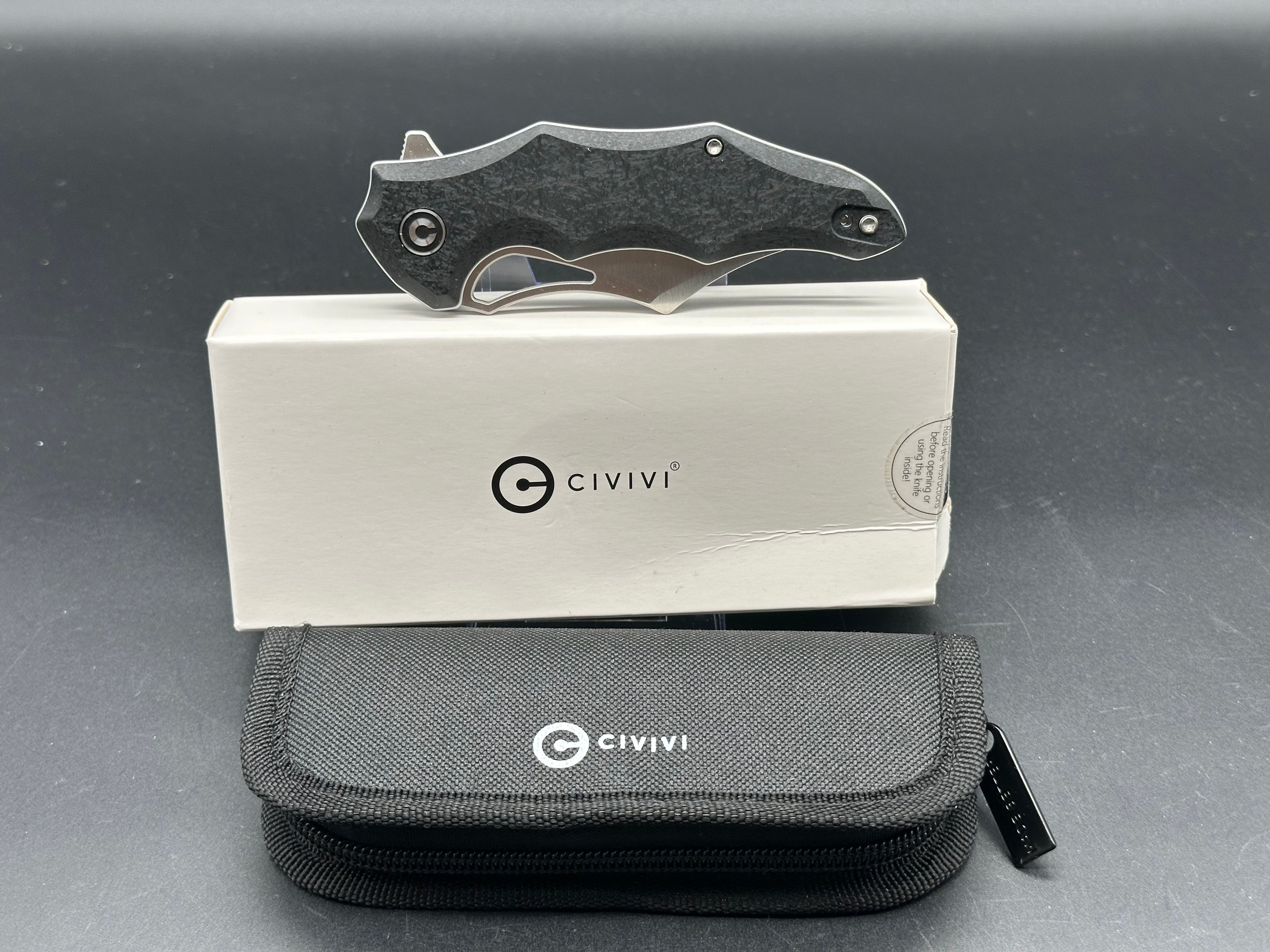 CIVIVI CHIRO Folding Knife - Black Handle, 14C28N Stainless Steel Blade, Clip Point Plain Edge Satin Finish - EDC, Outdoor, Camping & Survival Gear