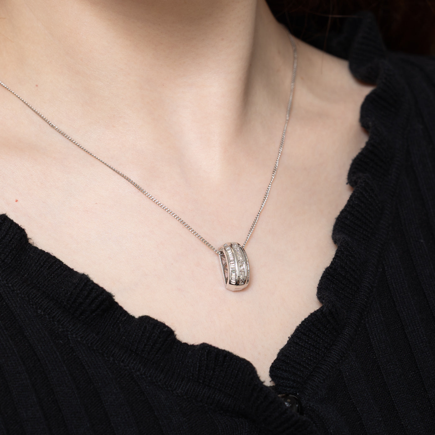 0.80ctw Channel Set Multi Row Diamond Pendant Necklace for Women - Elegant Layered Jewelry Gift for Anniversary, Wedding & Special Occasions
