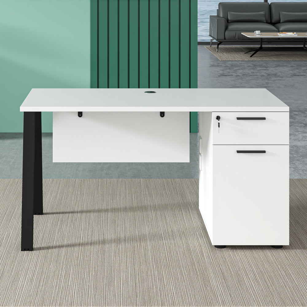 ASPEN 160cm Single Workstation Desk - White & Black Modern Office Furniture for Home & Office Workspace