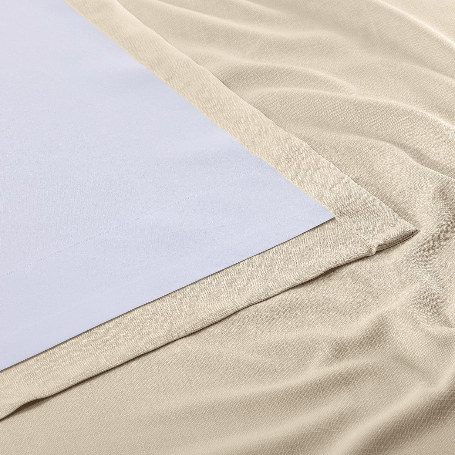 Premium Parchment Cream Italian Faux Linen Blackout Curtains - Elegant Room Darkening Window Treatment for Bedroom & Living Room