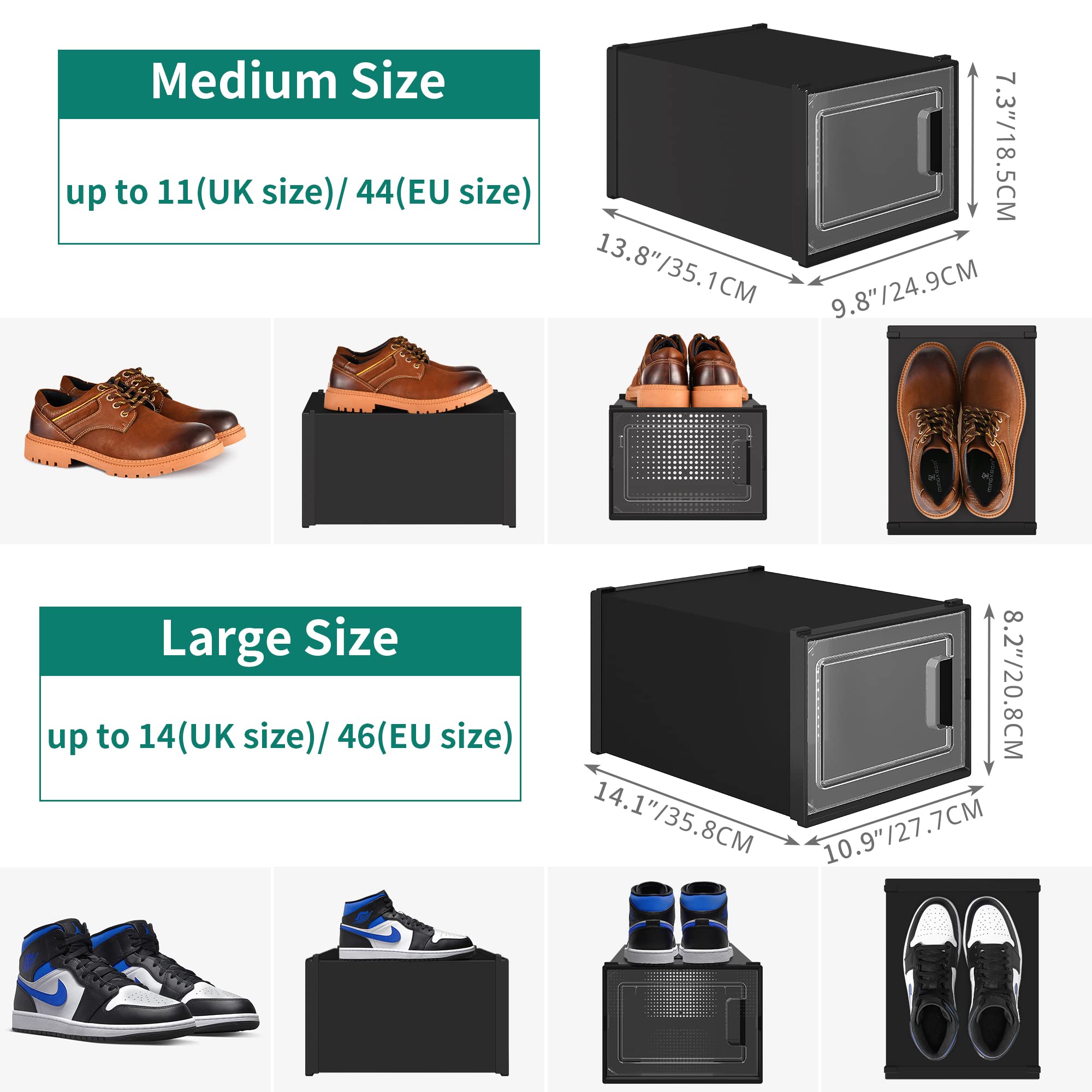 YITAHOME 18-Pack Stackable Shoe Storage Boxes with Clear Door & Ventilation Holes - Sturdy Shoe Organizers for Shoes Up to Size 44 - Perfect for Closet Organization, Shoe Display & Home Storage Solutions