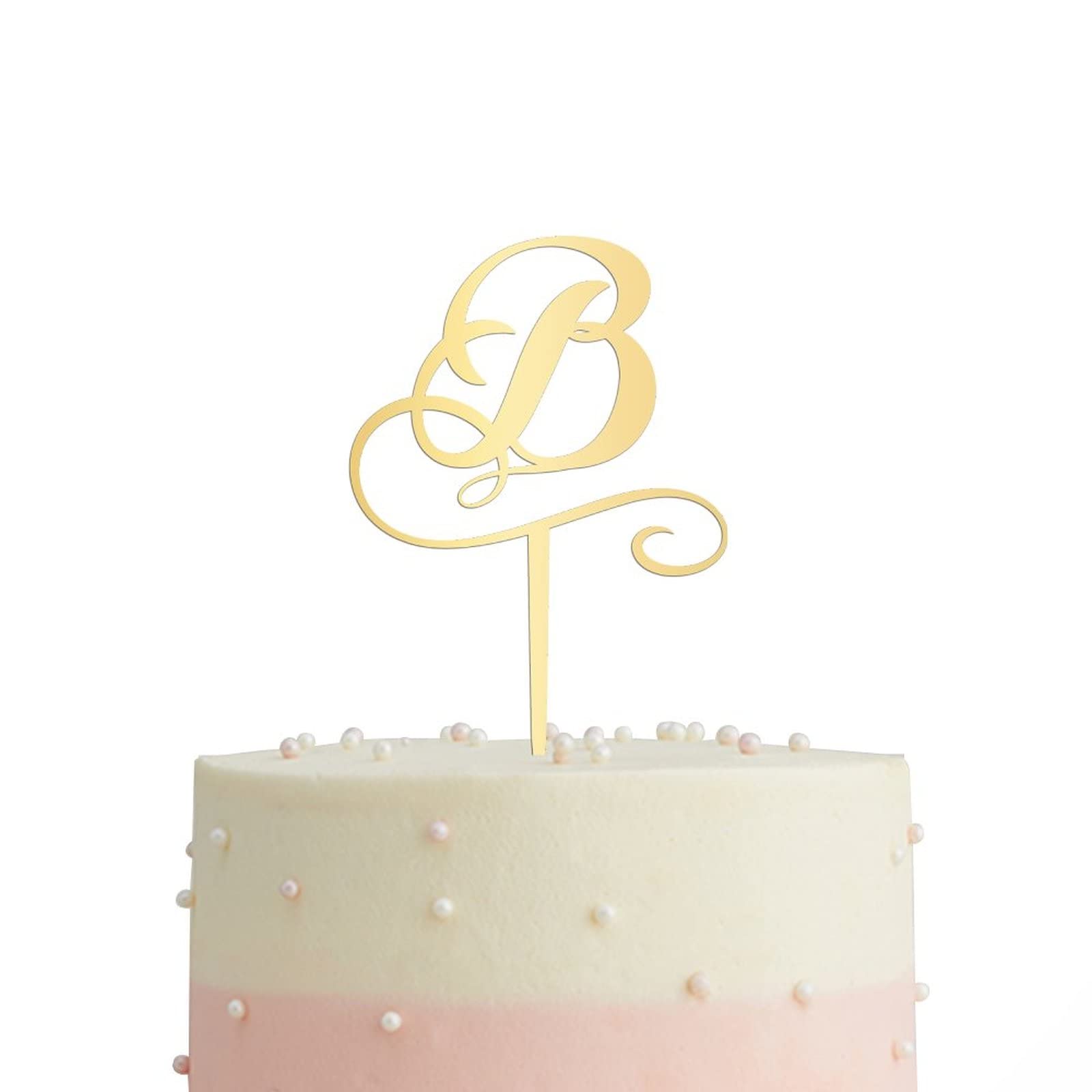 Personalized Gold Acrylic Monogram Cake Topper - Letter B Wedding, Birthday Party Decor - Rustic & Elegant Cake Decoration for Anniversaries, Baby Showers & Special Events