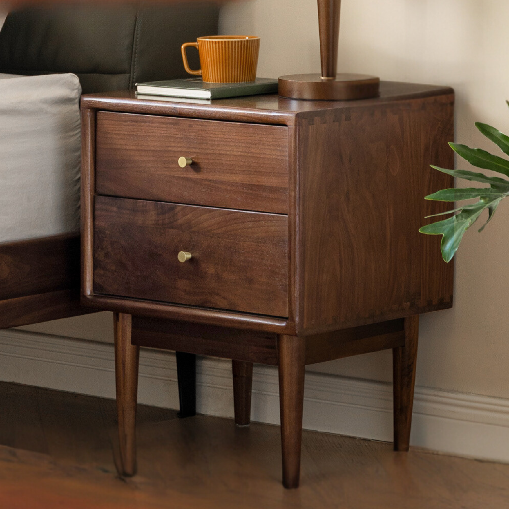 Premium Black Walnut Solid Wood Nightstand - Handcrafted Bedside Table with Drawer | Perfect for Bedroom, Living Room & Guest Room Decor