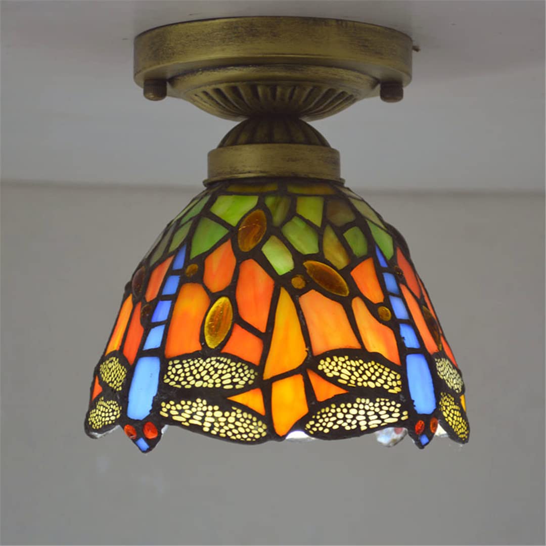 Dragonfly Stained Glass Wall Sconce - Blue 2-Light Fixture for Bedroom, Bathroom Mirror & Kitchen Cabinet Lighting | Vintage Home Decor