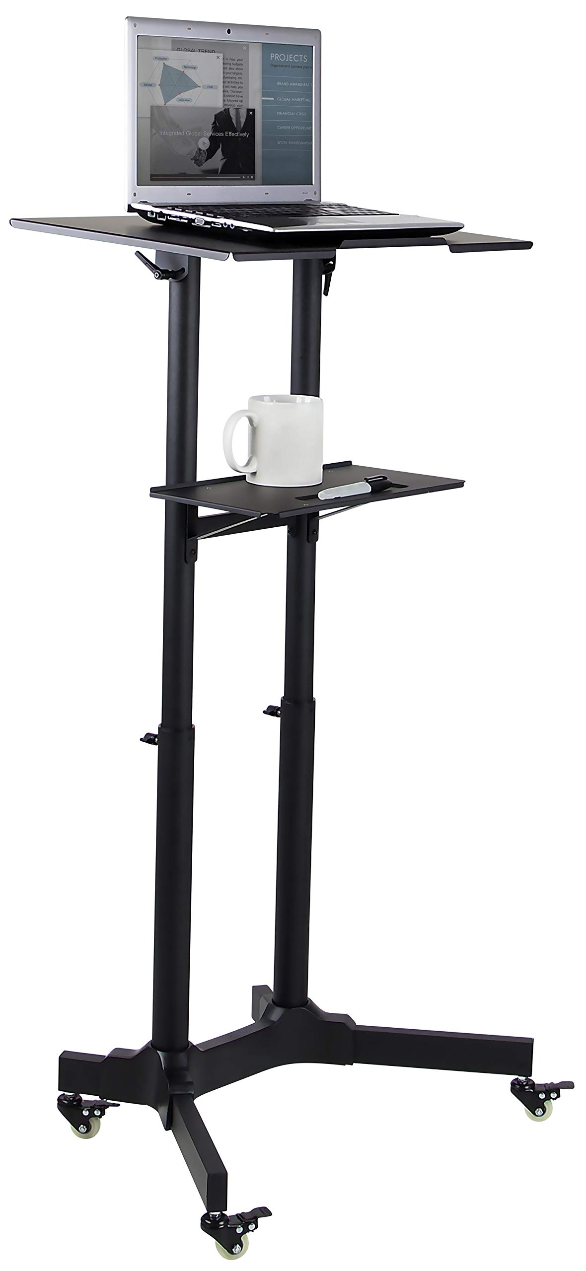 Mount-It! Adjustable Height Mobile Podium Stand with Wheels - Rolling Lectern & Portable Standing Desk with Tilted Shelf & Storage | Perfect for Office Presentations, Classroom Teaching & Conference Room Speeches