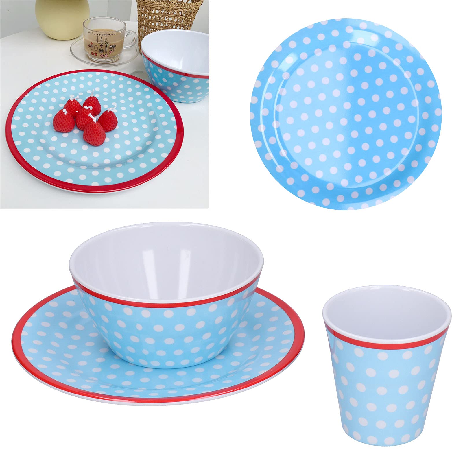 Vbestlife 10-Inch Dinner Plates Set of 6 - Shallow Salad Plates with 260ml Cups - Durable Porcelain Dishware for Family, Restaurant & Hotel Use - Perfect for Serving Meals, Fruits, Snacks and Candy Buffets