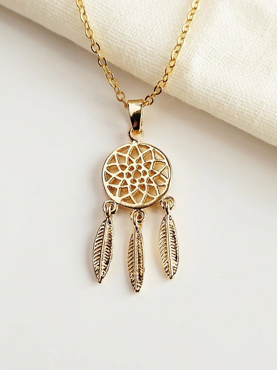 Augusta Jewelry Gold Plated Mini Dreamcatcher Necklace - Perfect for Boho Fashion, Gift Giving & Spiritual Protection