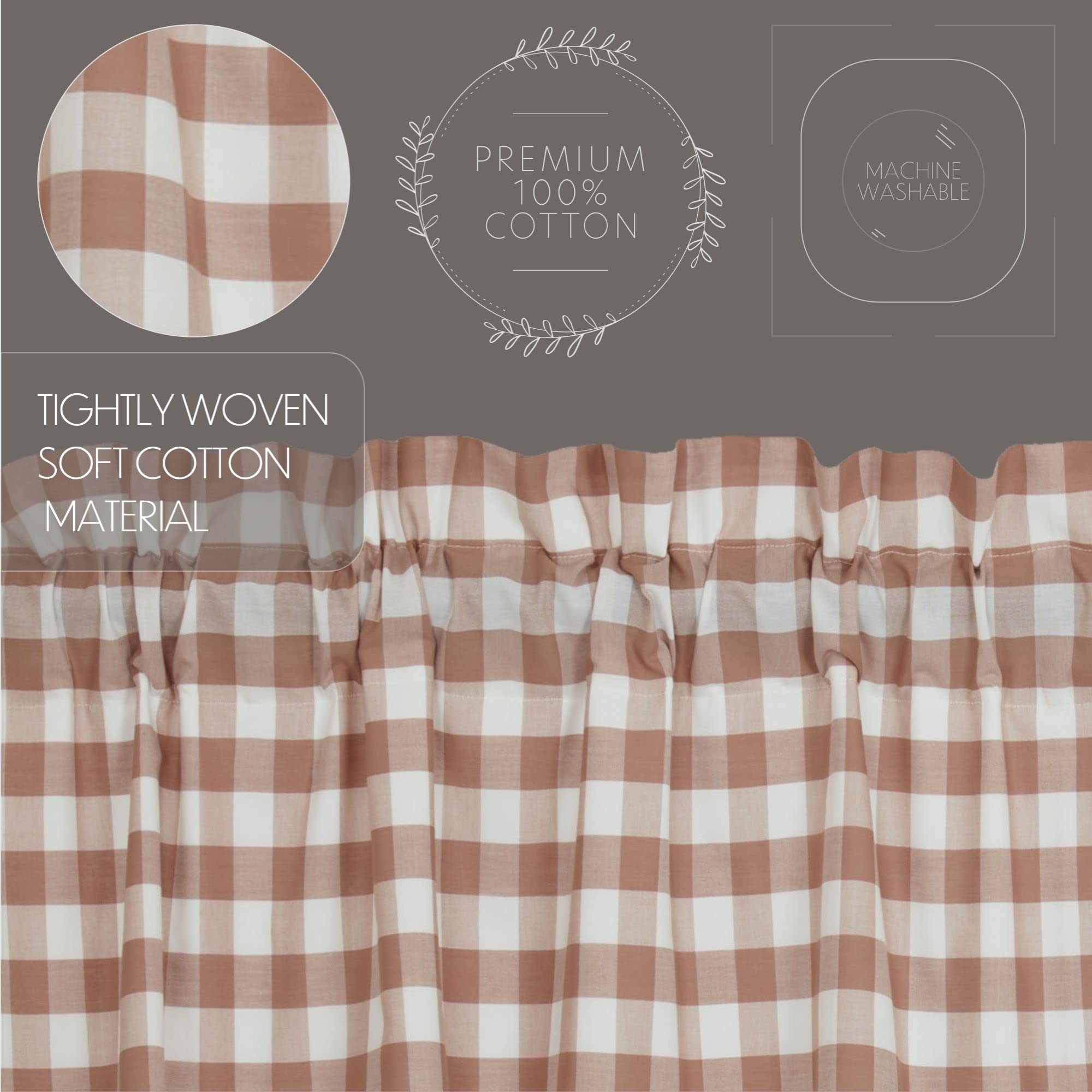 Annie Buffalo Portabella Check Farmhouse Swag Curtain Set 36x36x16 - Rustic Window Treatment for Kitchen, Living Room & Bedroom Decor