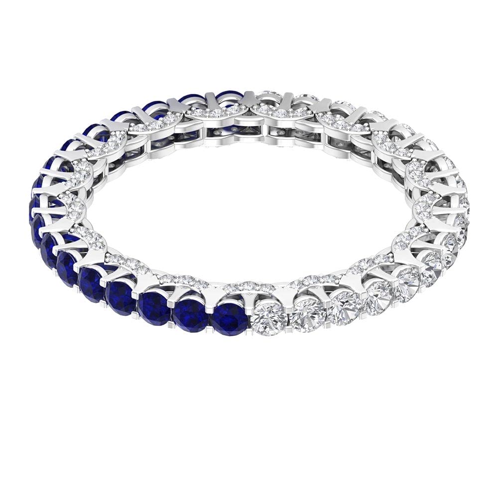 1.75 CT Lab-Created Blue Sapphire & Moissanite Eternity Ring in 14K Solid Gold for Women | Wedding, Engagement, Anniversary Gift | Elegant Jewelry for Special Occasions