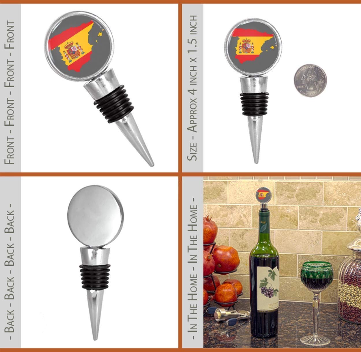 Spain Country Flag Wine Stopper - Cork Bottle Stopper with Spanish Flag Design - Perfect for Wine Lovers, Gifts & Home Bar Accessories