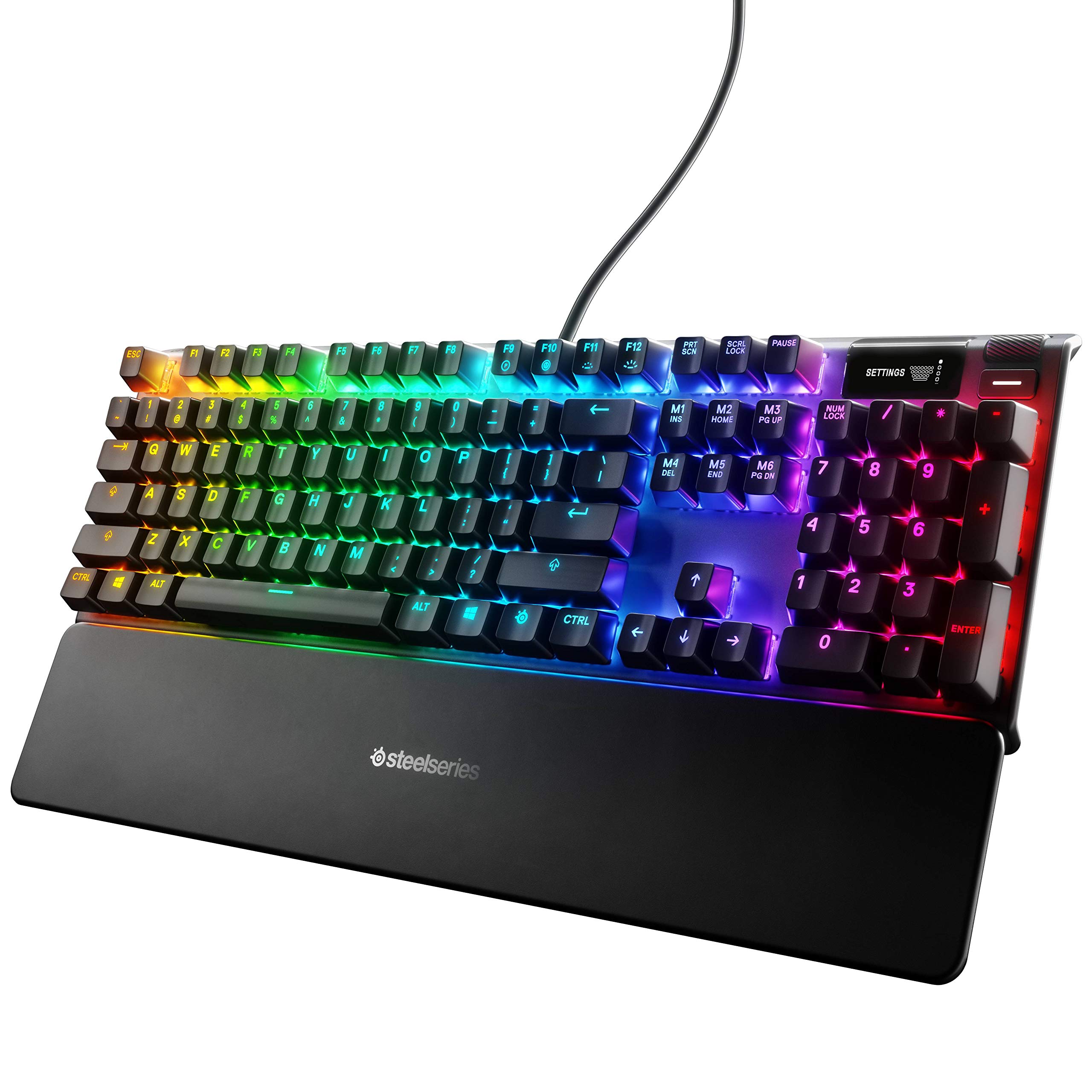 SteelSeries Apex 7 Mechanical Gaming Keyboard with OLED Smart Display - USB Passthrough & Media Controls - Tactile Quiet Brown Switch - RGB Backlit for PC, Mac, PS5, Xbox - Perfect for Gaming, Streaming & Office Work