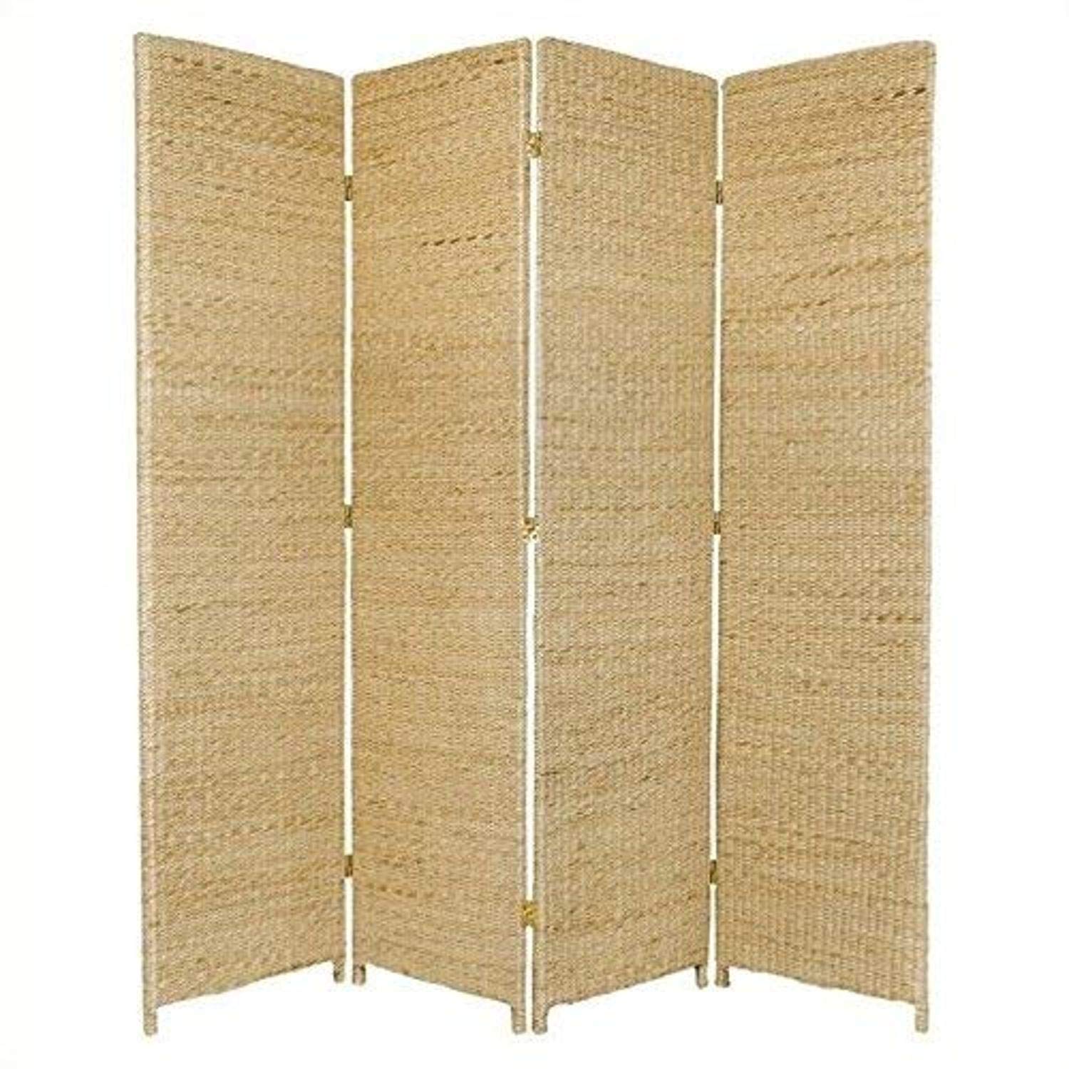6-Foot Tall Woven Rush Grass Room Divider Screen - 4 Panel Natural Bamboo Partition with Rustic Oriental Design | Perfect for Home Office, Living Room Privacy & Boho Decor