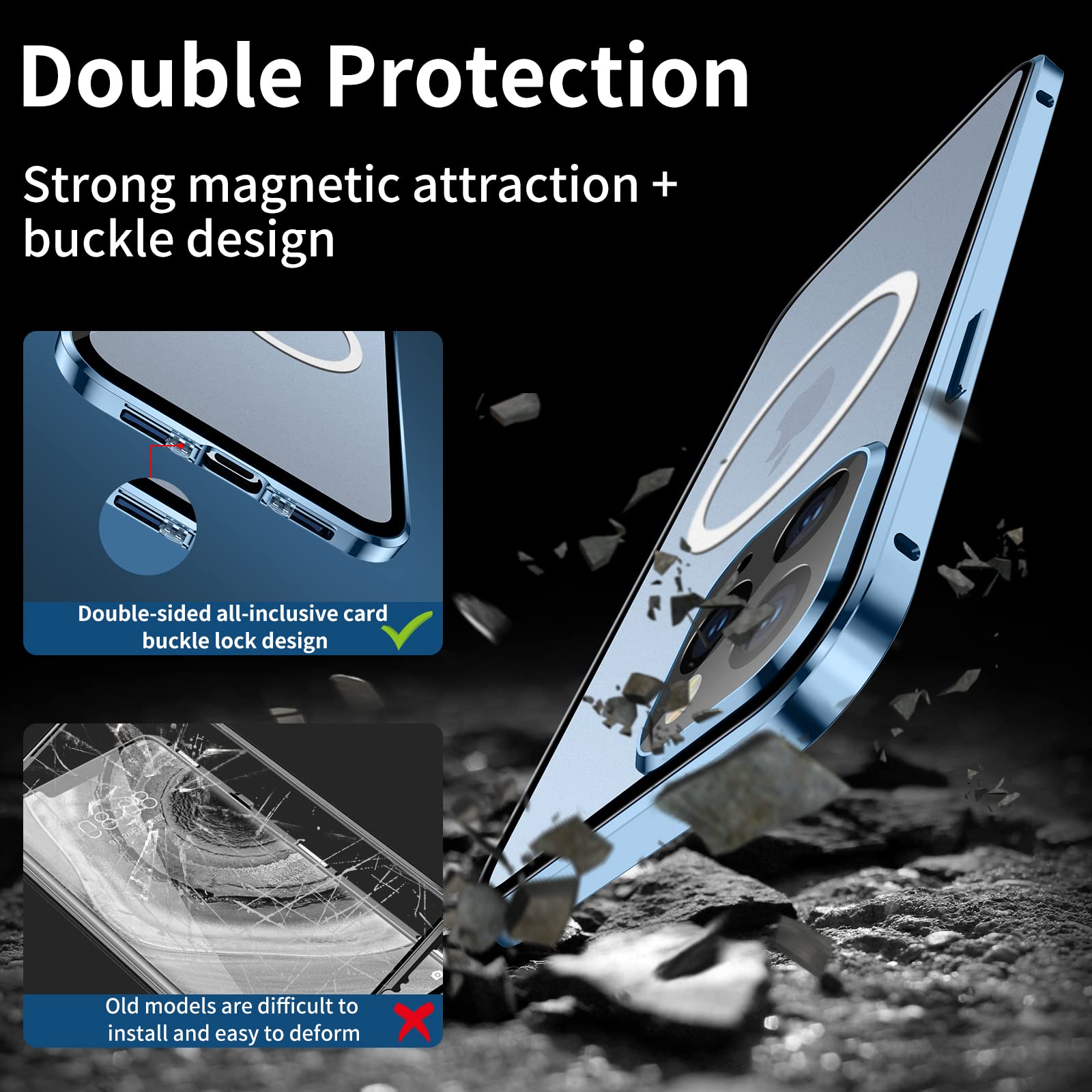 Jonwelsy Magnetic Case for iPhone 13 (6.1 inch) - 360° Full Body Protection with Magsafe Compatibility, Metal Bumper + Tempered Glass + PC Back Cover (Silver, 2021 Model) | Perfect for Work, Travel & Everyday Use