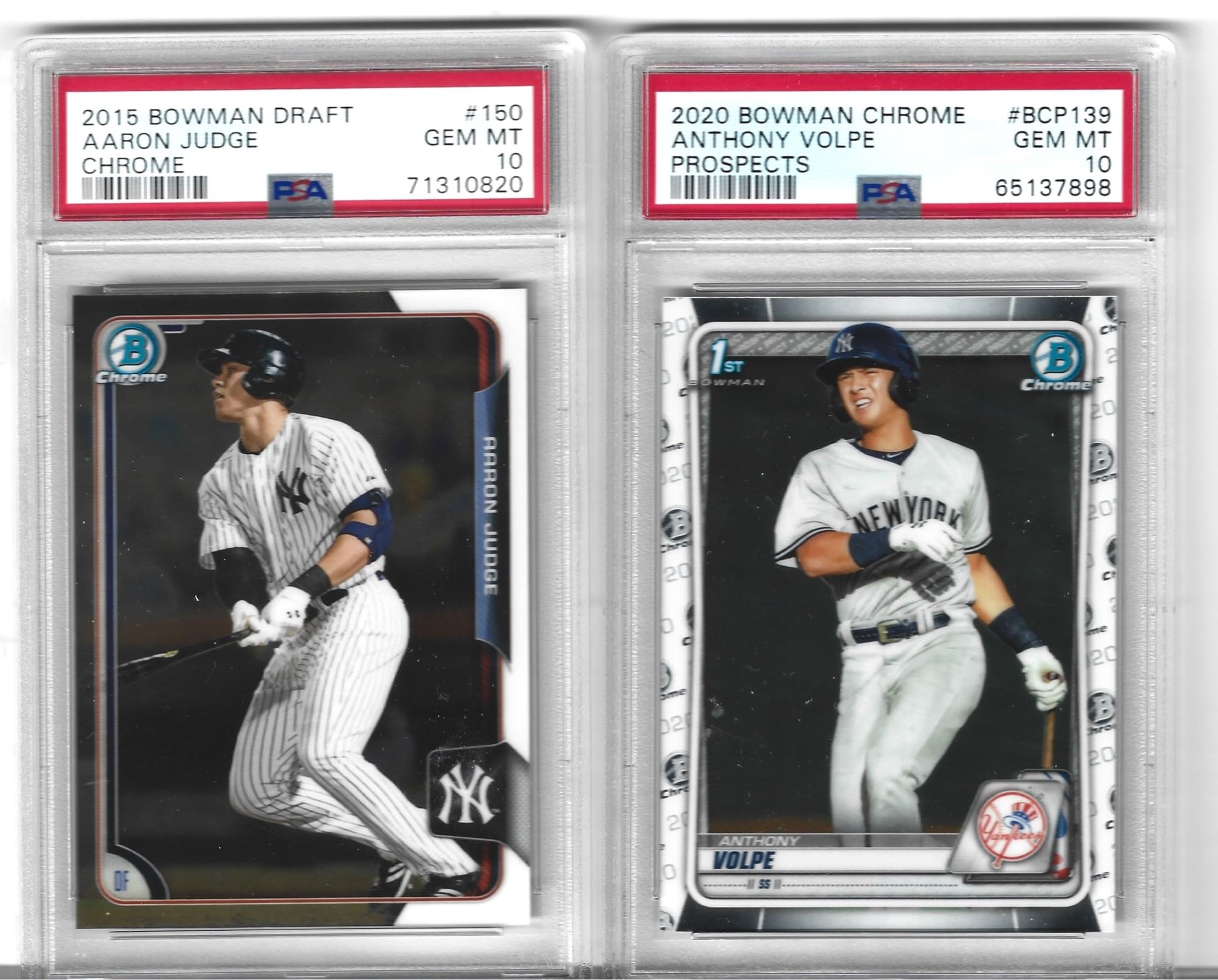 PSA 10 Graded Bowman Chrome Aaron Judge & Anthony Volpe Rookie Cards Lot - Gem Mint 10 Condition - New York Yankees Superstar Players - Perfect for Baseball Card Collectors, Sports Memorabilia Display, and Investment