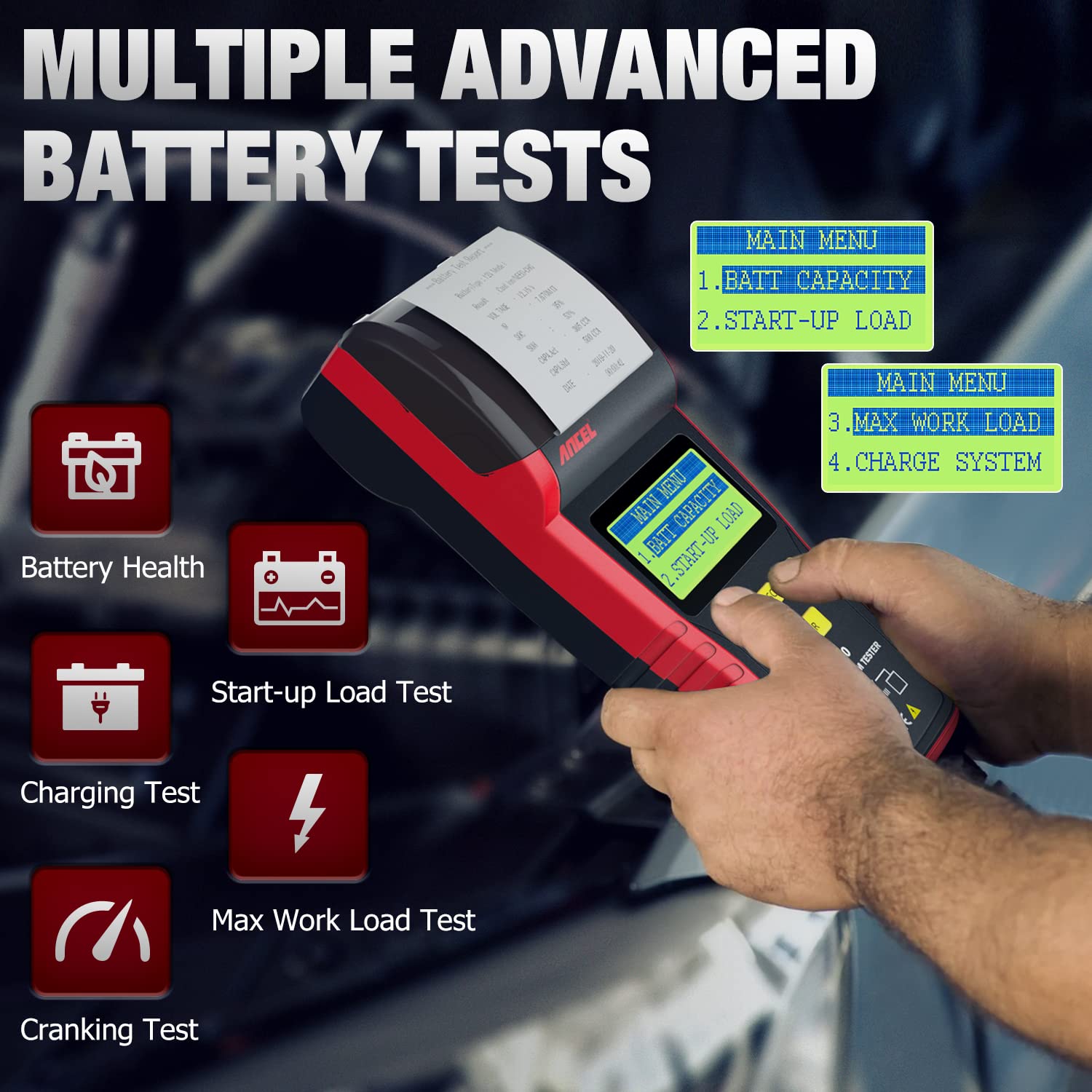 ANCEL BST500 12V 24V 100-2000 CCA Car Battery Load Tester with Digital Display - Heavy Duty Automotive Battery Analyzer for Trucks, Motorcycles, Boats & RVs - Accurate Power Circuit Diagnostic Tool for Mechanics