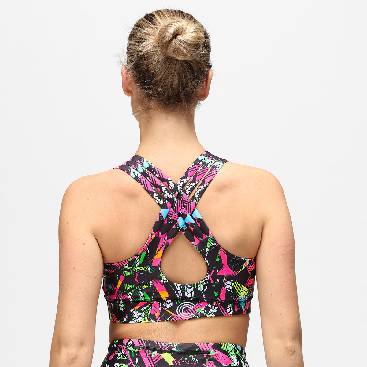 Clubbercise Retro Raver Cross Back Bra - 90s Inspired Workout Top for Dance Fitness, Yoga & Aerobics - Breathable Support for Women's Activewear