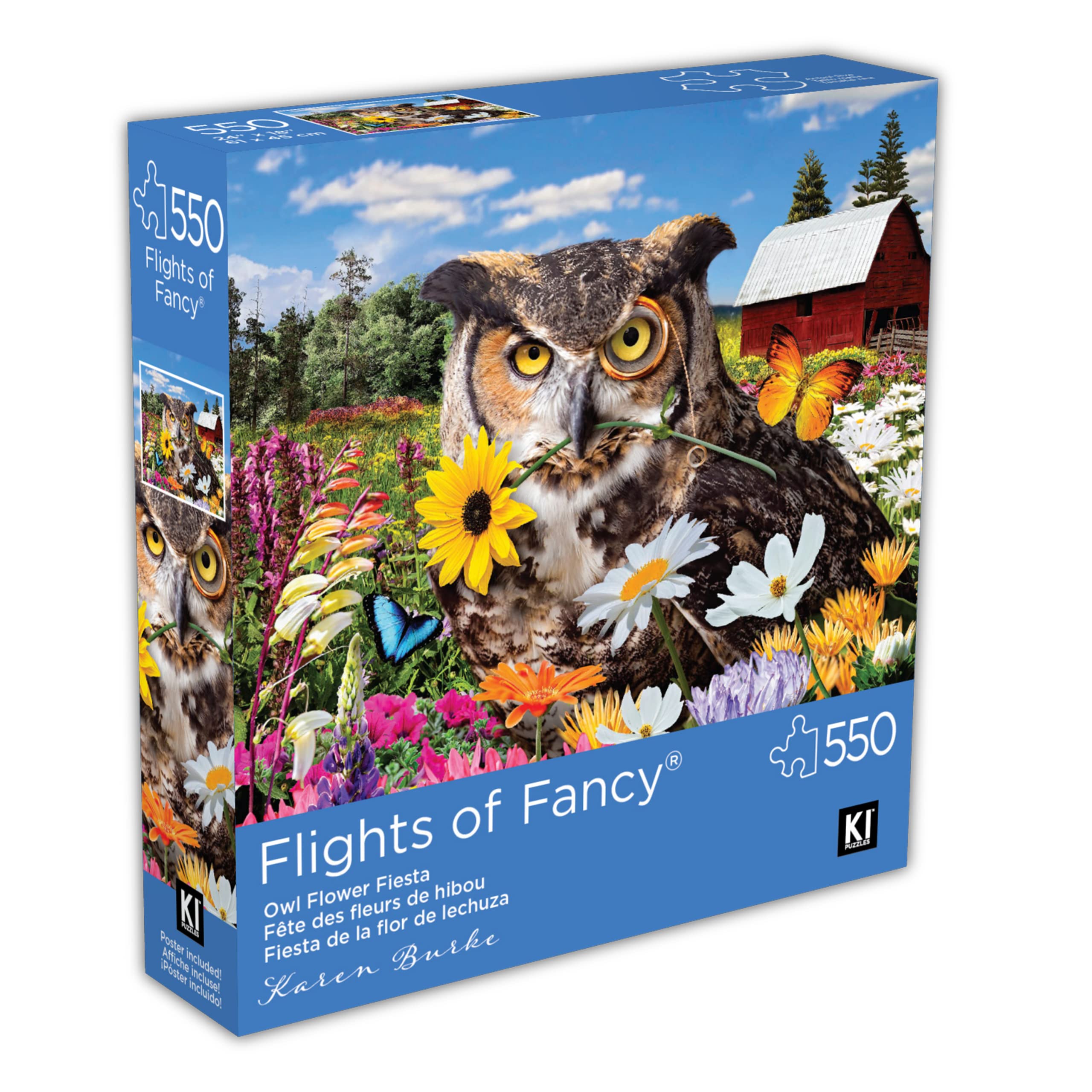 550-Piece Owl Flower Fiesta Jigsaw Puzzle for Adults - Whimsical Bird Art by Karen Burke (24