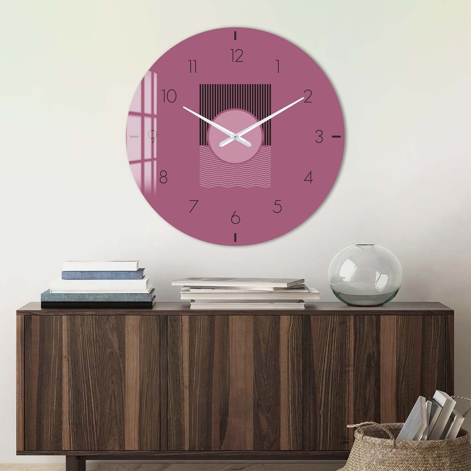 Soluna Mauve Glass Wall Clock - Modern Decorative Silent Non-Ticking Clock for Living Room, Bedroom, Office - Perfect Home & Office Decor