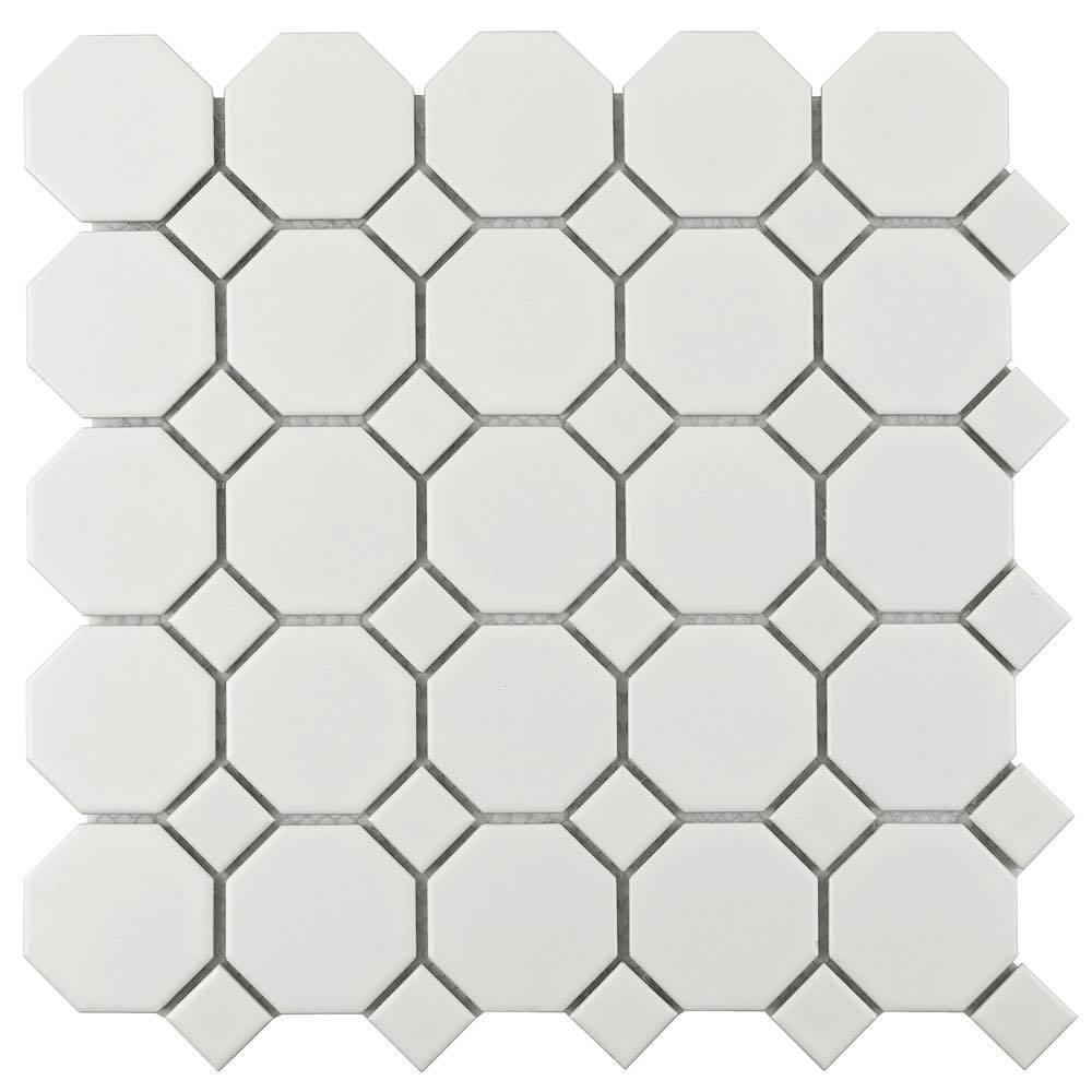 Premium Octagonal Porcelain Mosaic Tile - White Ceramic Wall & Floor Tile for Kitchen Backsplash, Bathroom, and Pool Design