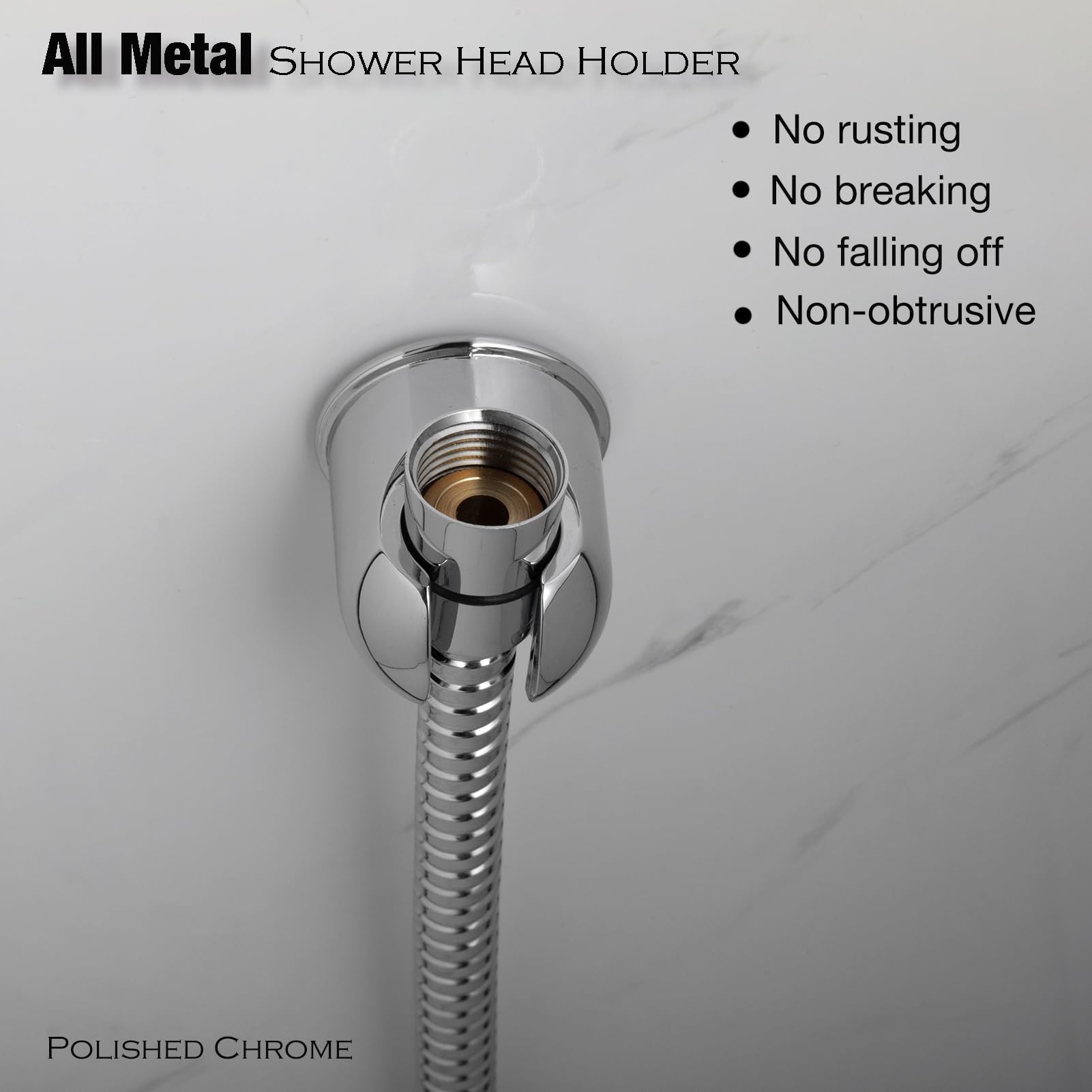 All Metal Handheld Shower Head Holder - Polished Chrome Wall Mount with Adhesive & Screw Installation - Minimalist Bathroom Accessory for Shower Sprayer - Perfect for Small Bathrooms & RV Showers