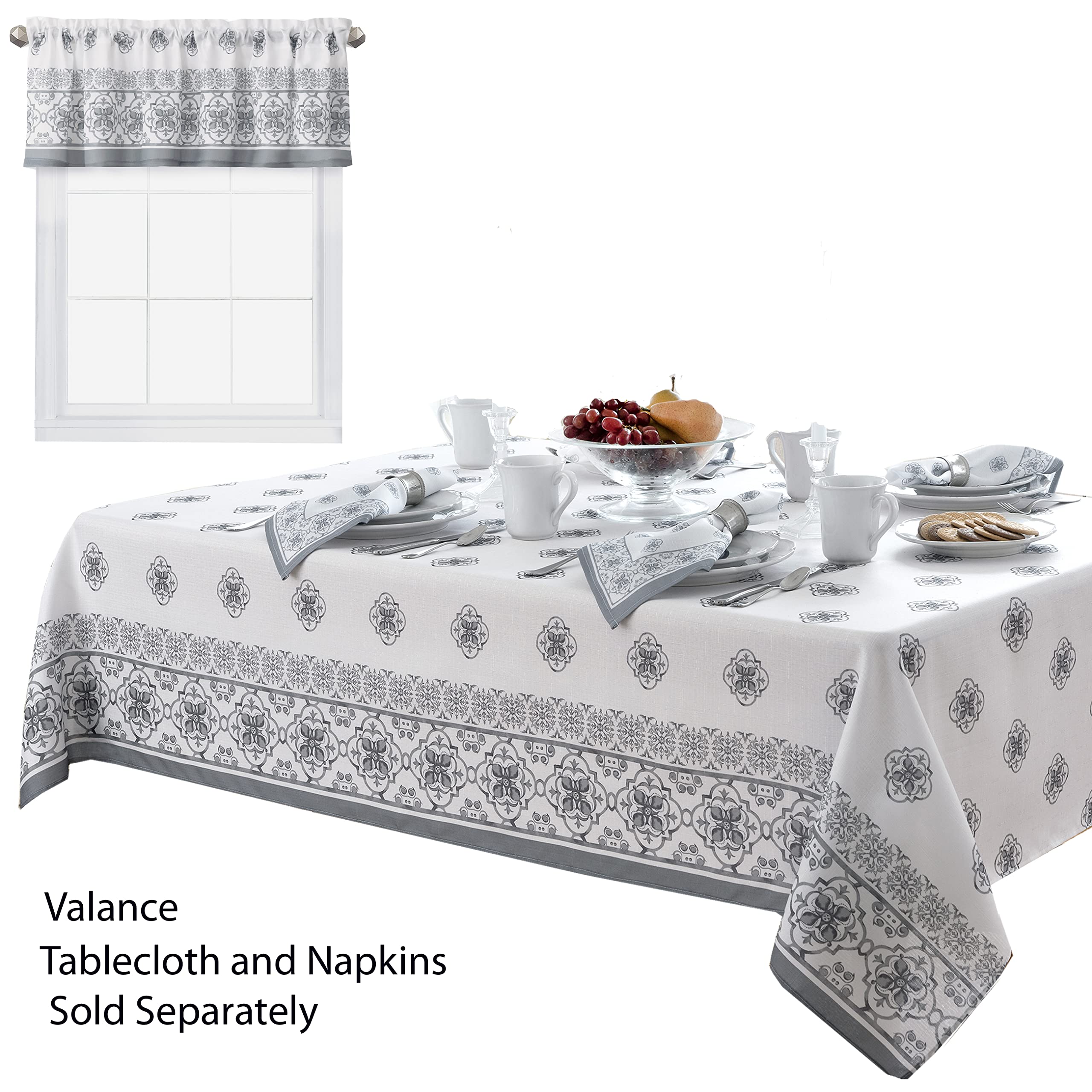 Premium Newbridge Rectangle Fabric Placemats Set of 4 - Mykonos Grey Mediterranean Style, Stain Resistant & Wrinkle-Free for Indoor & Outdoor Use - Perfect for Dining Table, Patio, and Entertaining