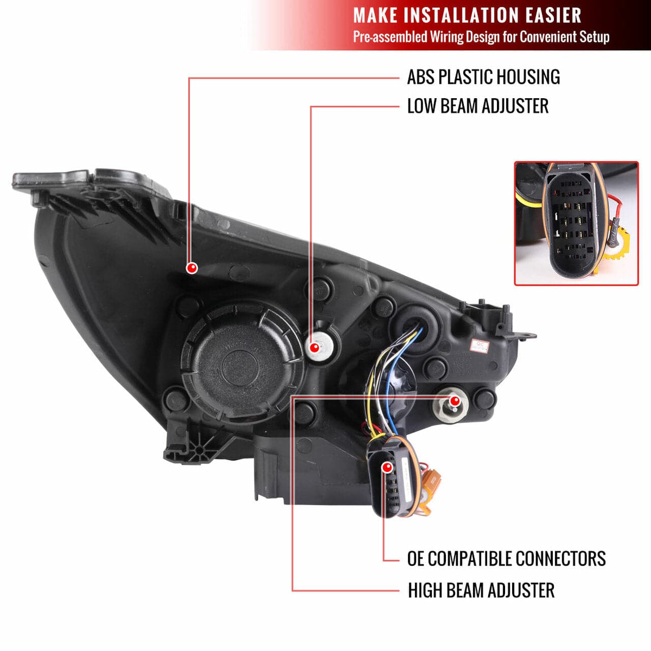 2015-2018 Ford Focus LED Headlight Kit with Sequential Turn Signals & Projector - Jet Black Housing & Clear Lens - Upgrade for Night Driving & Custom Look