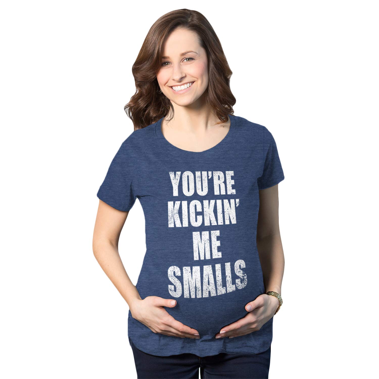 Funny Pregnancy Announcement T-Shirt - Maternity Kicking Me Smalls Novelty Tee for Expecting Moms | Perfect for Baby Showers & Gender Reveals