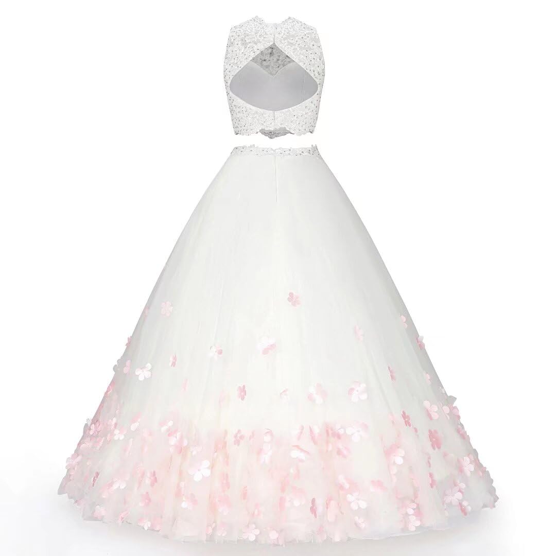 Handmade Beaded 2-Piece Prom Dresses for Quinceañera - Bateau Neckline Lace Formal Evening Gowns 2025 | Perfect for Homecoming, Wedding Guest & Special Occasions